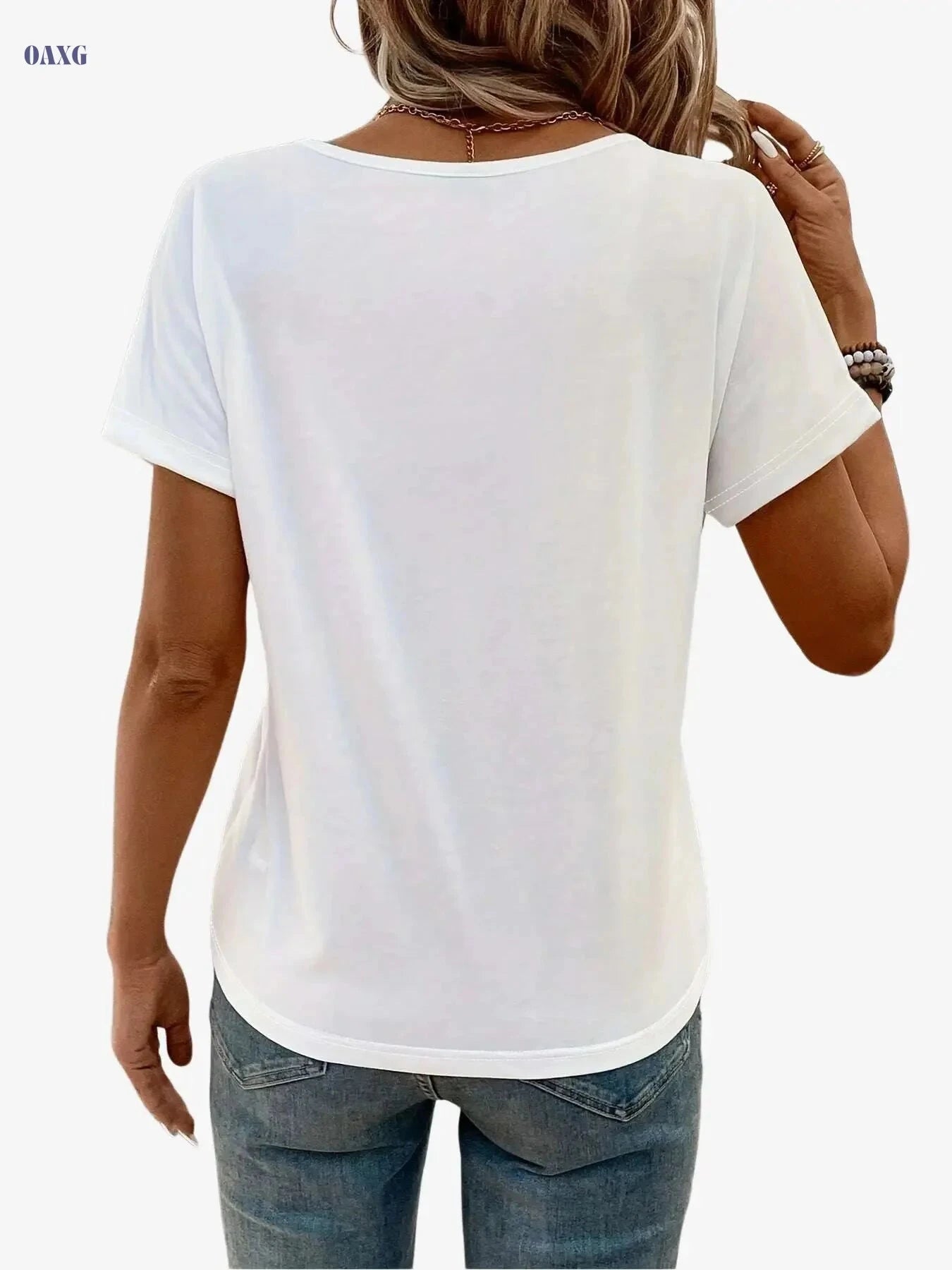 Women's Semi-Sheer V-Neck Top - Casual Cross Neckline Blouse   OAXG White / S