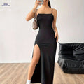 Women's Sexy High-Slit Bodycon Maxi Dress - Spaghetti Strap, Solid Color   OAXG Black / XS