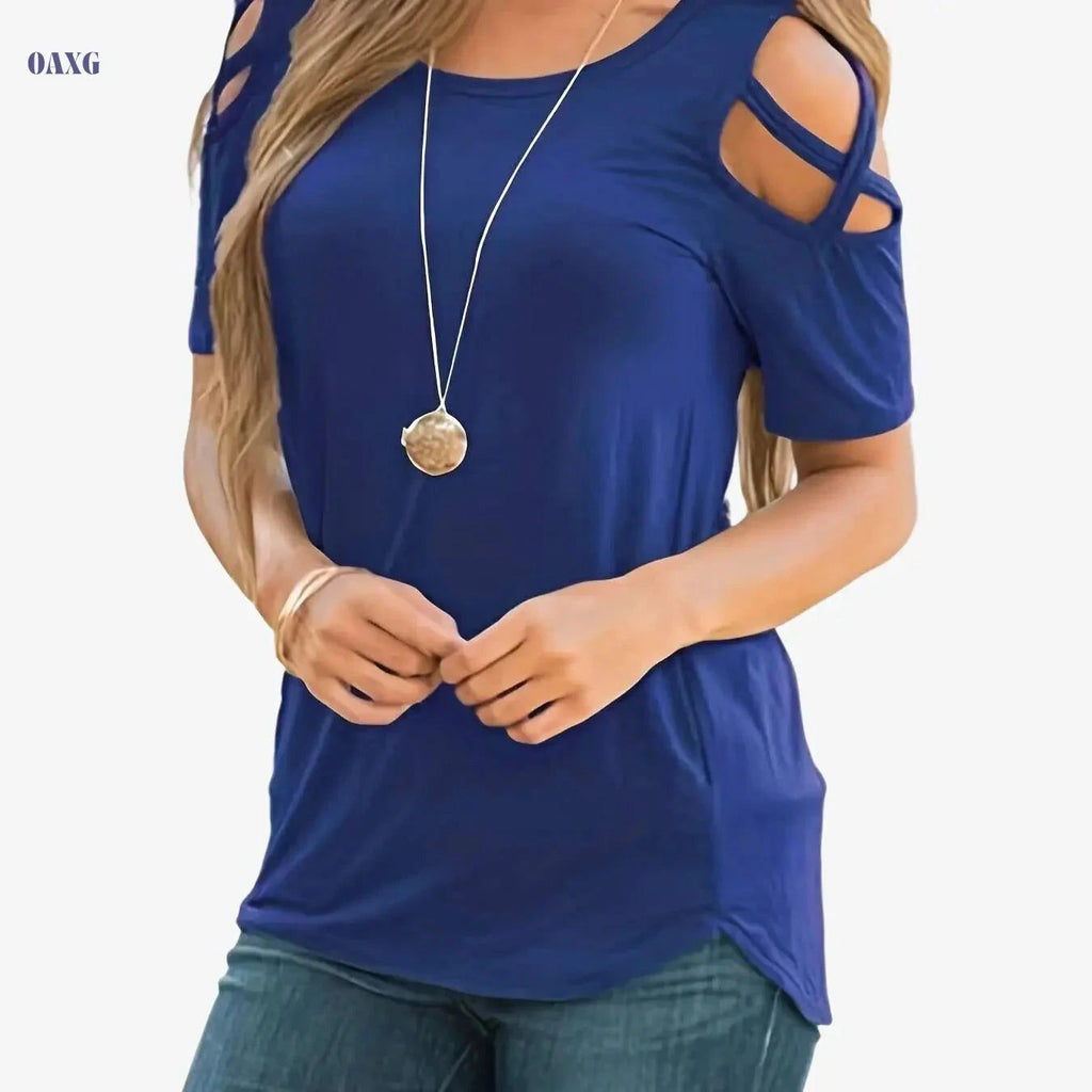 Women's Sexy Off-Shoulder Short Sleeve T-Shirt - All-Season Casual Top   OAXG 
