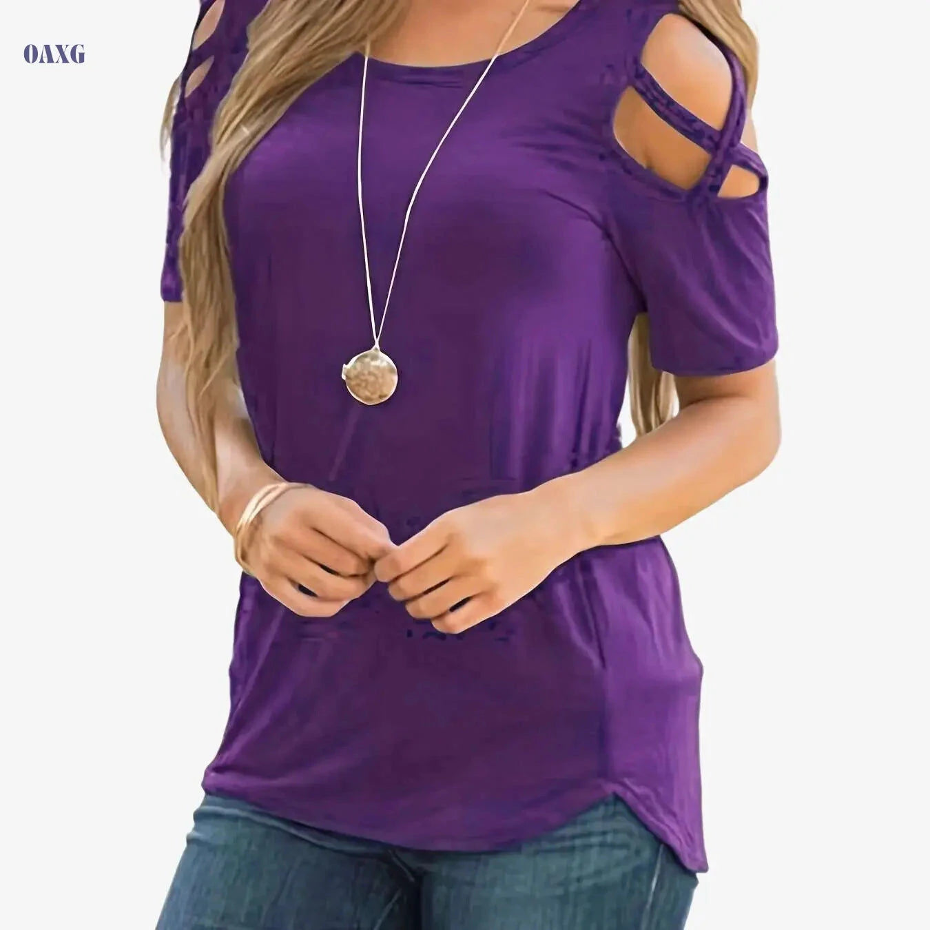 Women's Sexy Off-Shoulder Short Sleeve T-Shirt - All-Season Casual Top   OAXG Blue / S