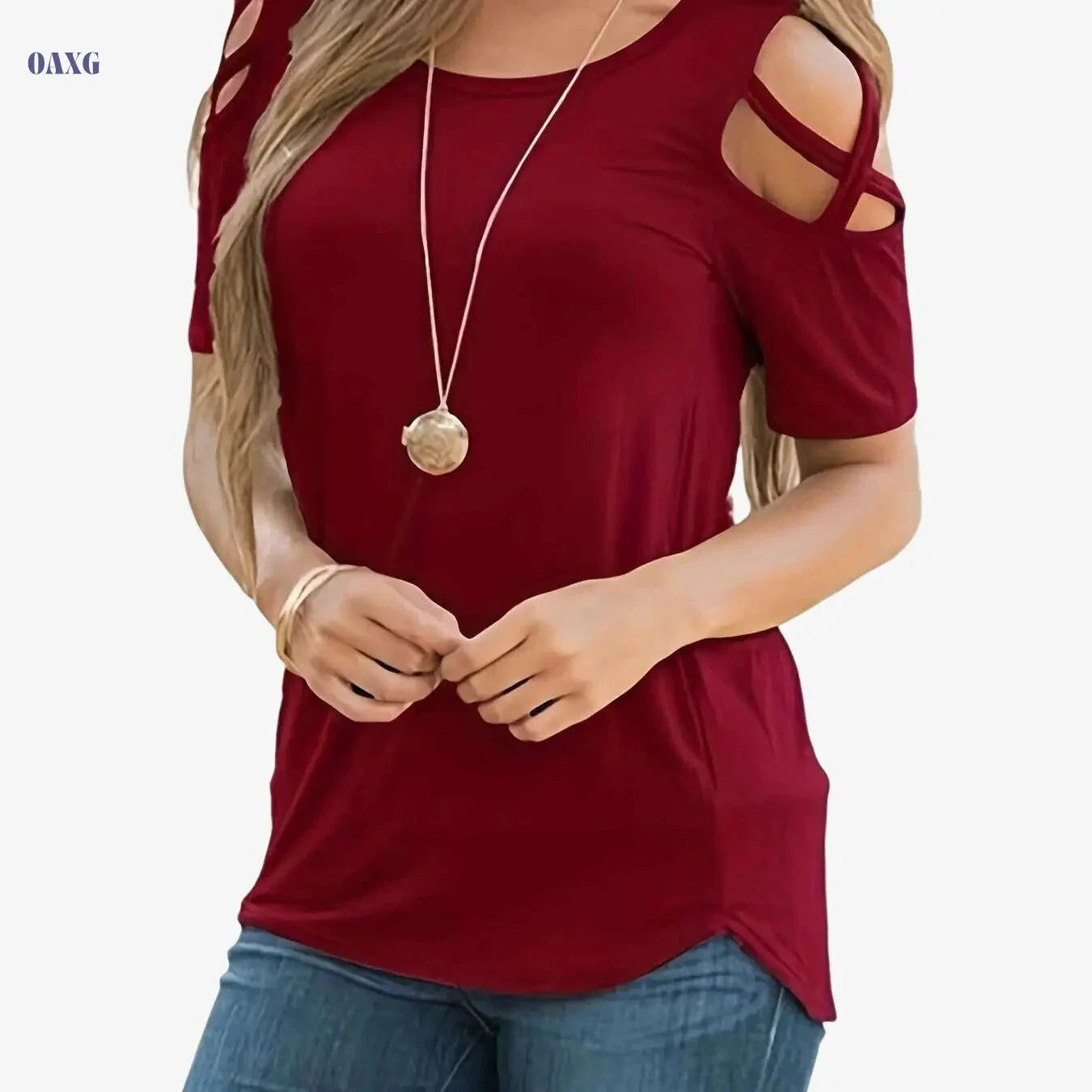 Women's Sexy Off-Shoulder Short Sleeve T-Shirt - All-Season Casual Top   OAXG Blue / S