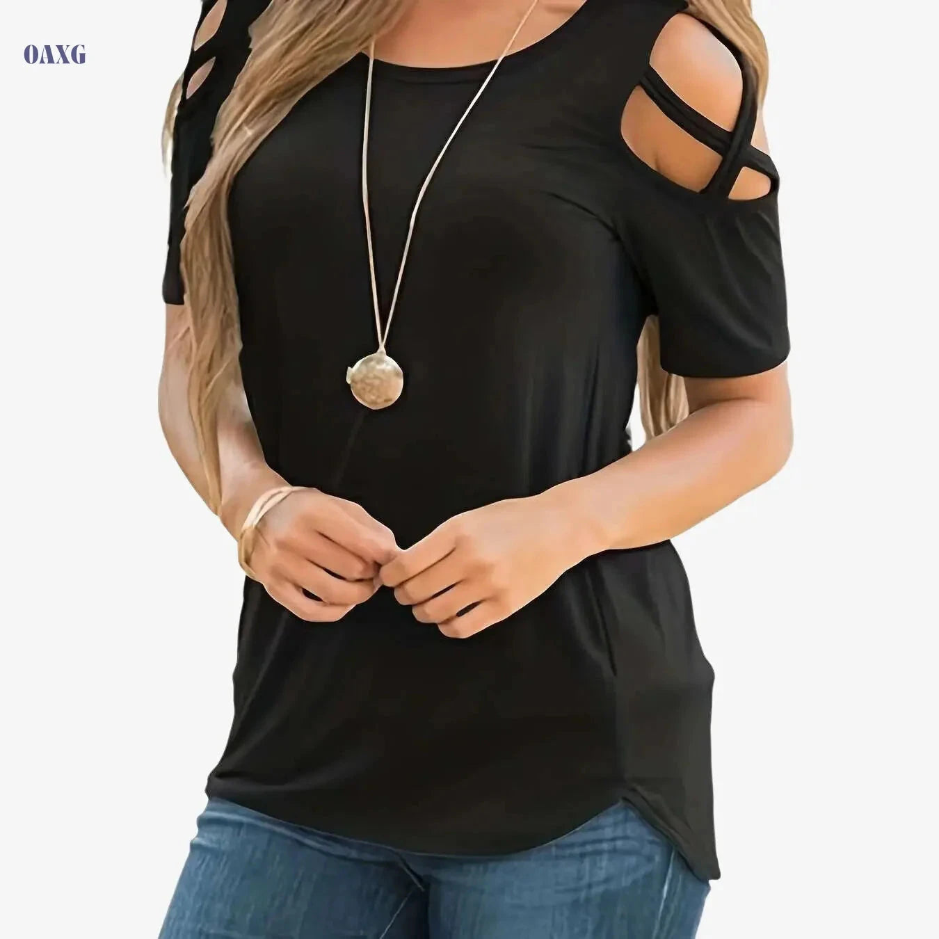 Women's Sexy Off-Shoulder Short Sleeve T-Shirt - All-Season Casual Top   OAXG Blue / S
