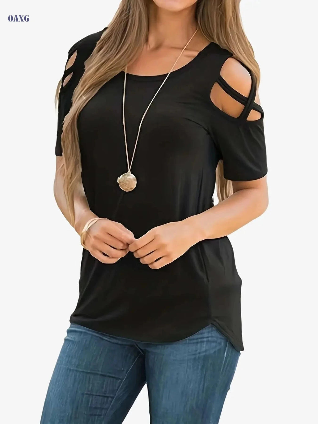 Women's Sexy Off-Shoulder Short Sleeve T-Shirt - All-Season Casual Top   OAXG Blue / S