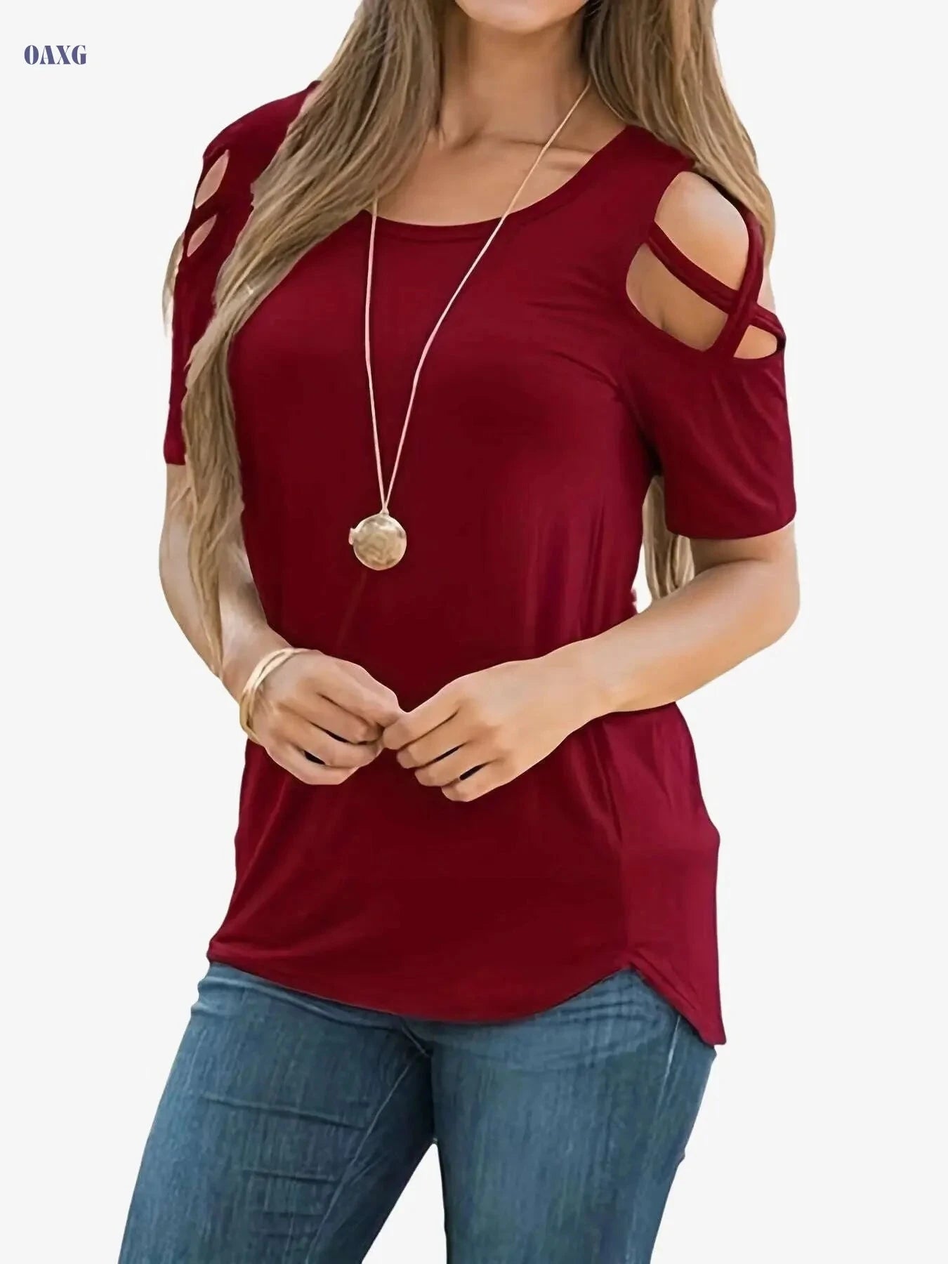 Women's Sexy Off-Shoulder Short Sleeve T-Shirt - All-Season Casual Top   OAXG Blue / S