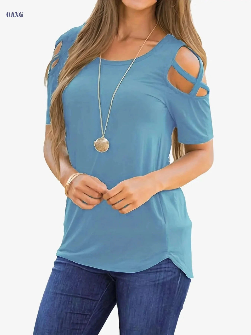 Women's Sexy Off-Shoulder Short Sleeve T-Shirt - All-Season Casual Top   OAXG 