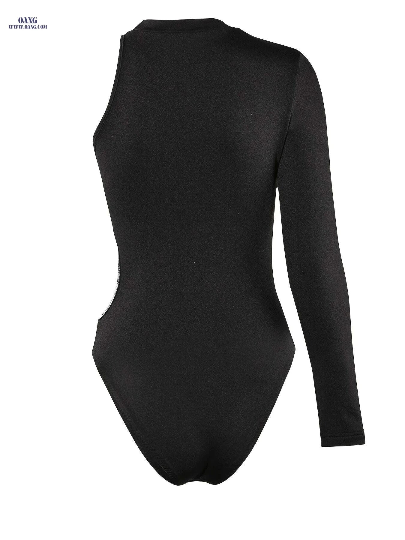 Women's Sexy One Sleeve Bodysuit - Rhinestone Detail, Mid Elasticity   OAXG 