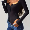 Women's Sexy Seamless Bodysuit - Long Sleeve, Tummy Control, Black   OAXG 