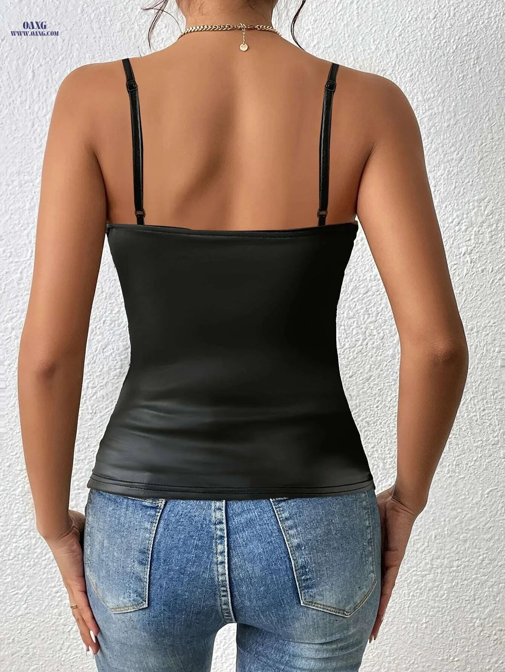 Women's Sexy V-Neck Ruched Camisole - All-Season Polyester Blouse   OAXG Black / XS