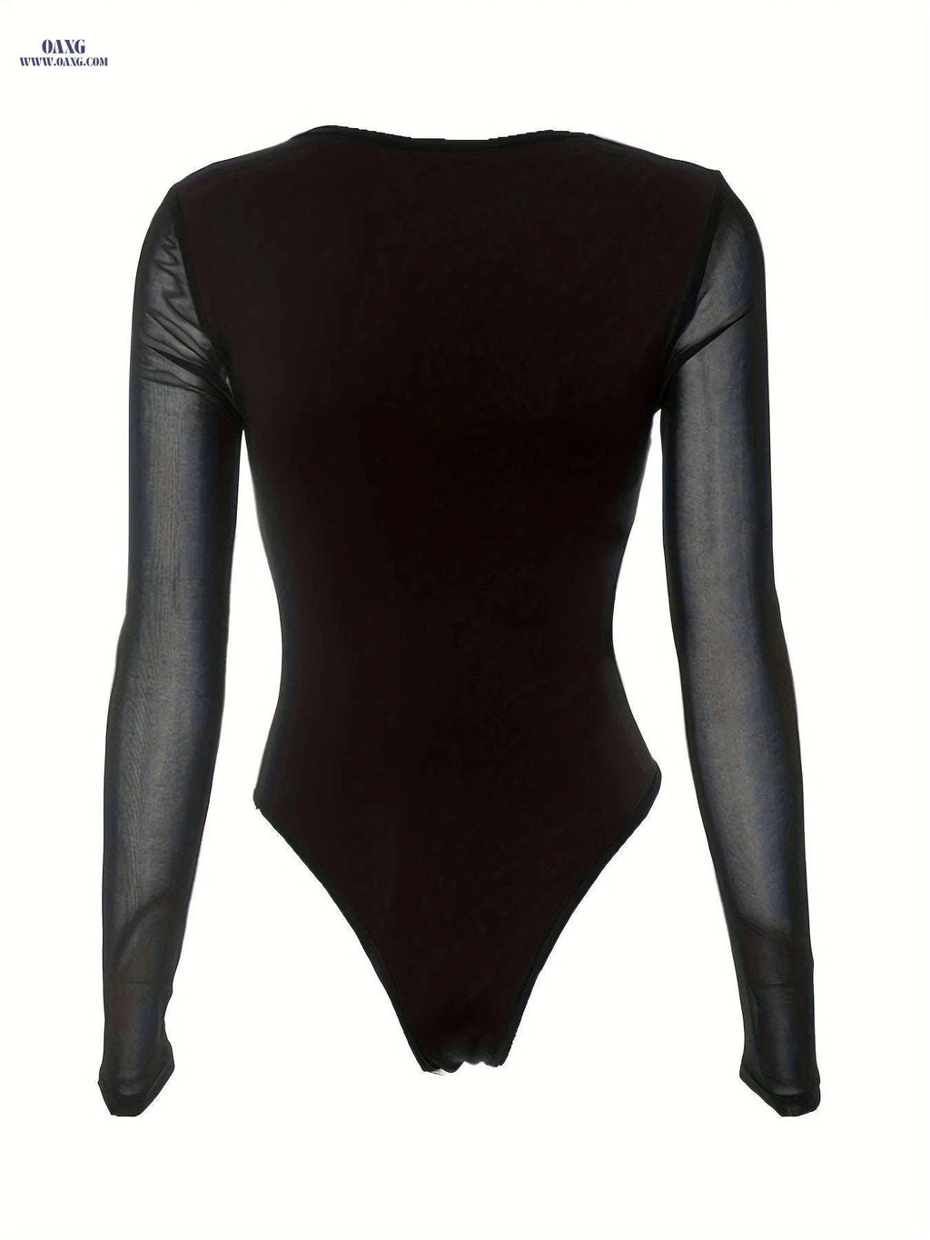 Women's Sheer Mesh Bodysuit - Sexy Round Neck, Fall Fashion Top   OAXG Black / S