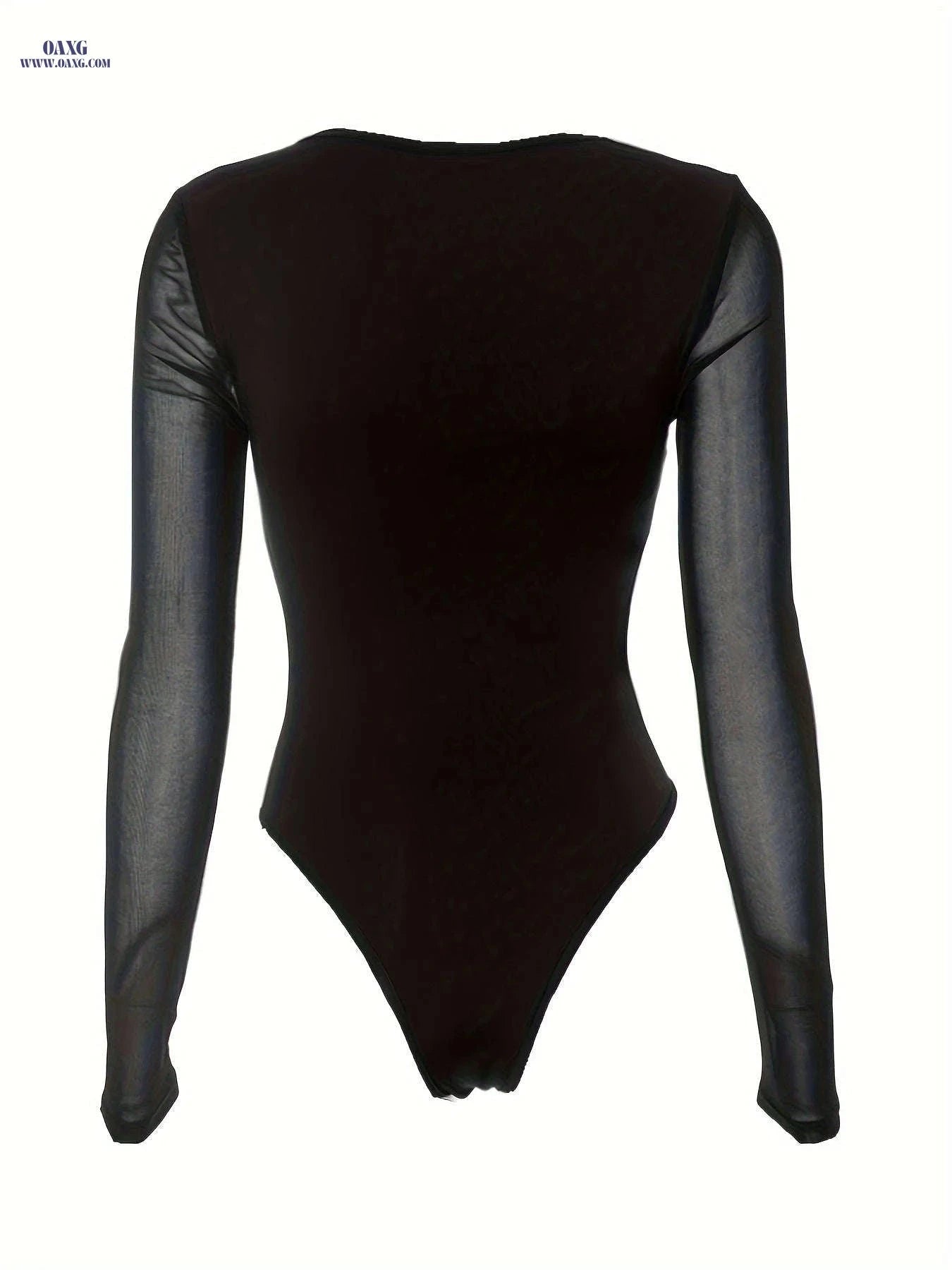 Women's Sheer Mesh Bodysuit - Sexy Round Neck, Fall Fashion Top   OAXG Black / S