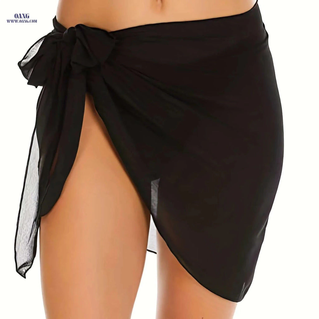 Women's Short Mesh Lace Swim Cover-Up Dress - Summer Style   OAXG Black / One-size