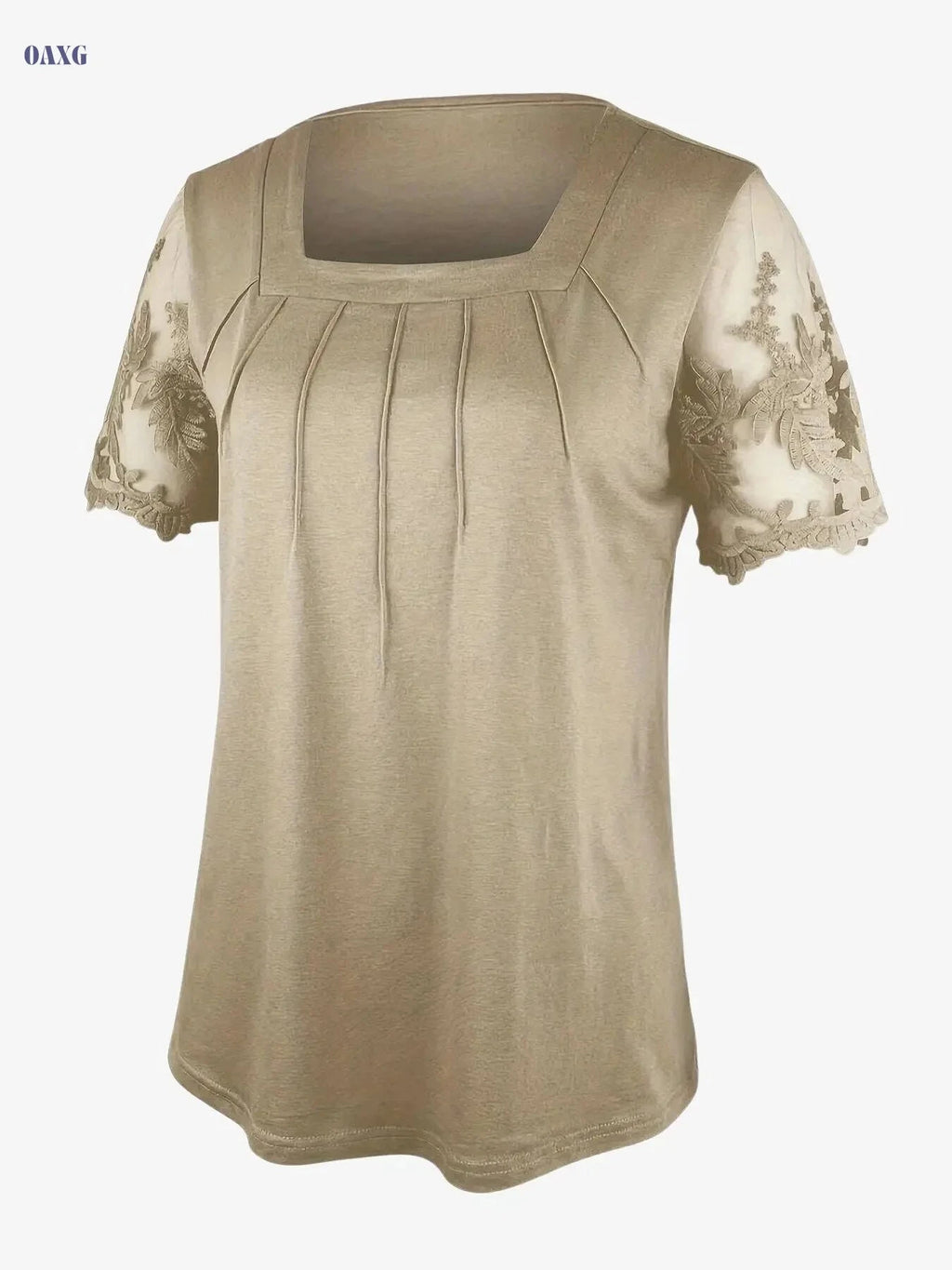 Women's Short Sleeve Knitted Top - Solid Color Lace Design   OAXG 