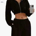 Women's Short Zipper Hooded Sweatshirt - Slim-Fit Casual Jacket   OAXG 