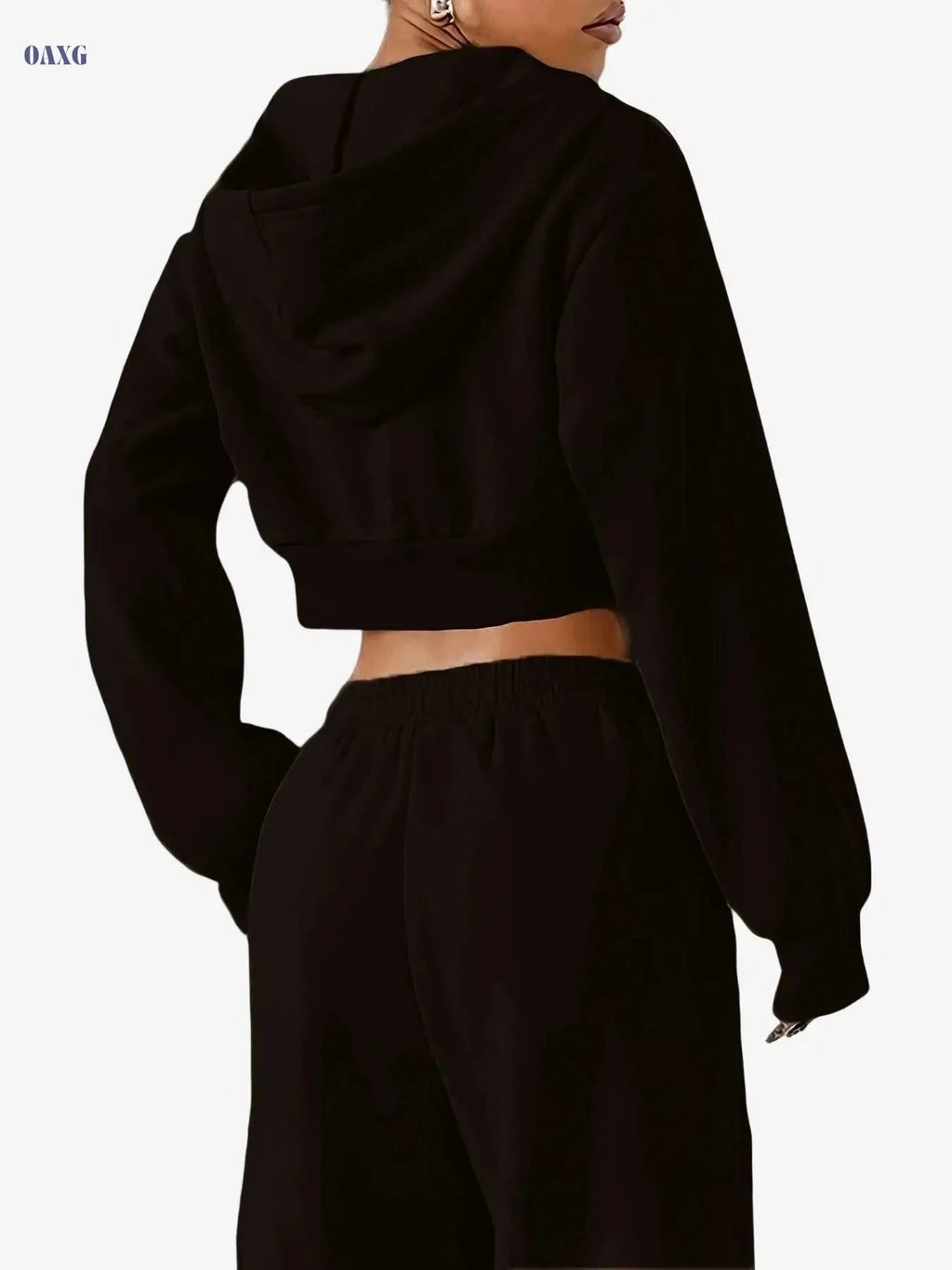 Women's Short Zipper Hooded Sweatshirt - Slim-Fit Casual Jacket   OAXG Black / S