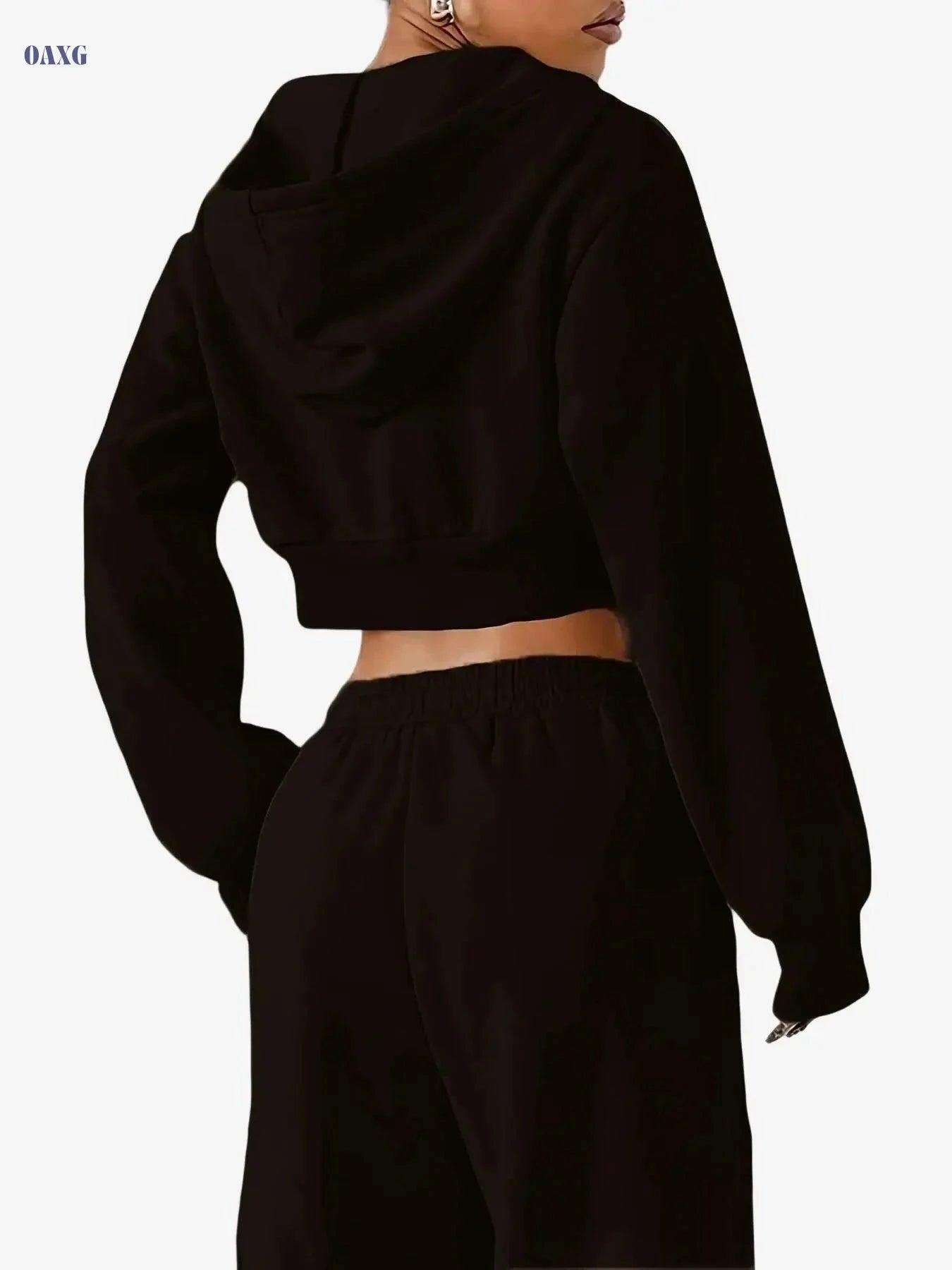 Women's Short Zipper Hooded Sweatshirt - Slim-Fit Casual Jacket   OAXG Black / S