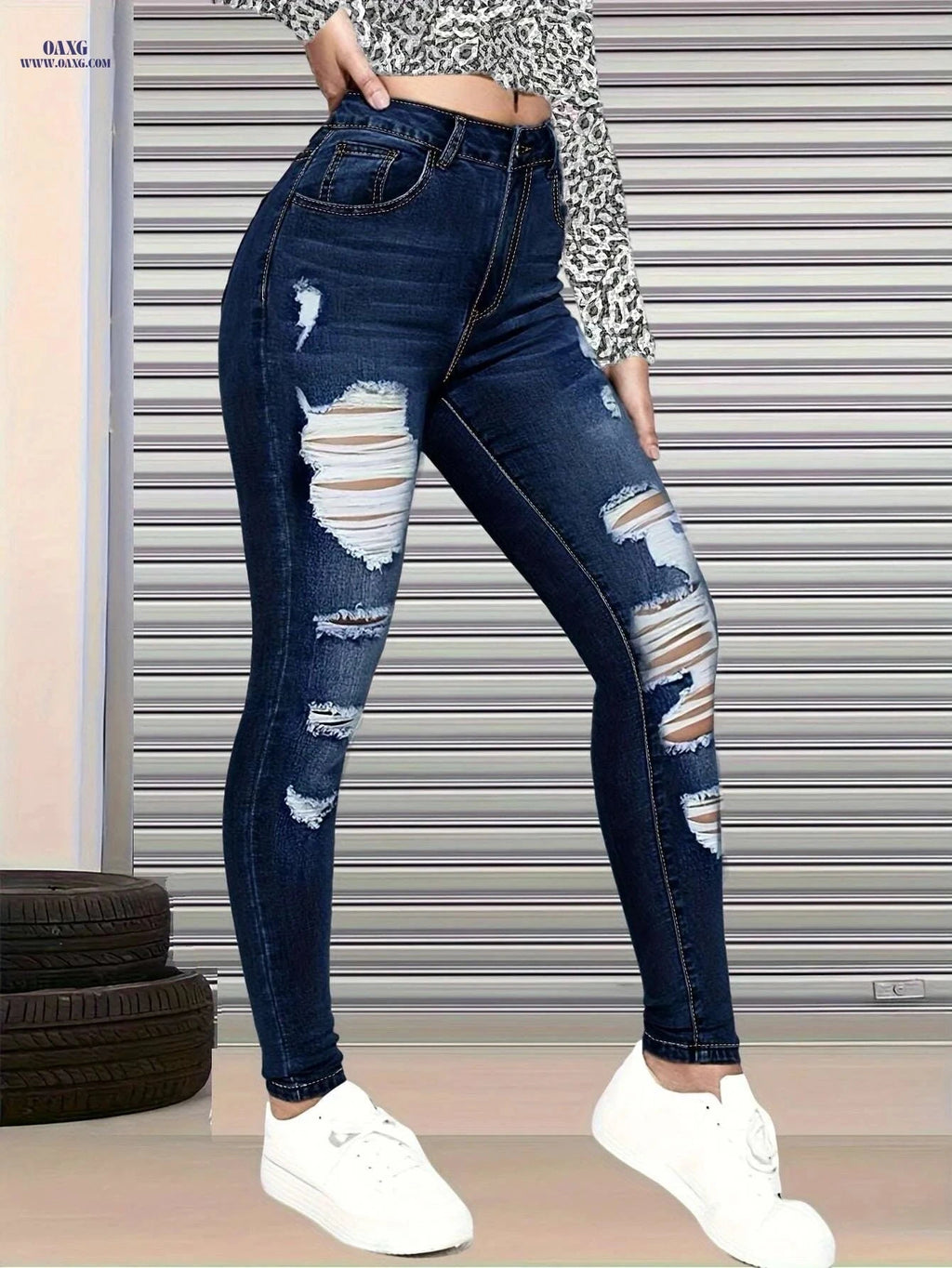 Women's Skinny Jeans - High Stretch Casual Fit for Everyday Wear   OAXG Blue / XS