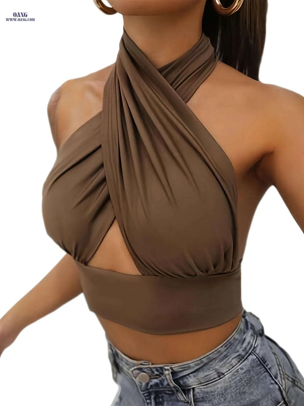 Women's Sleeveless Cross Halter Top - Perfect for Summer Style   OAXG 