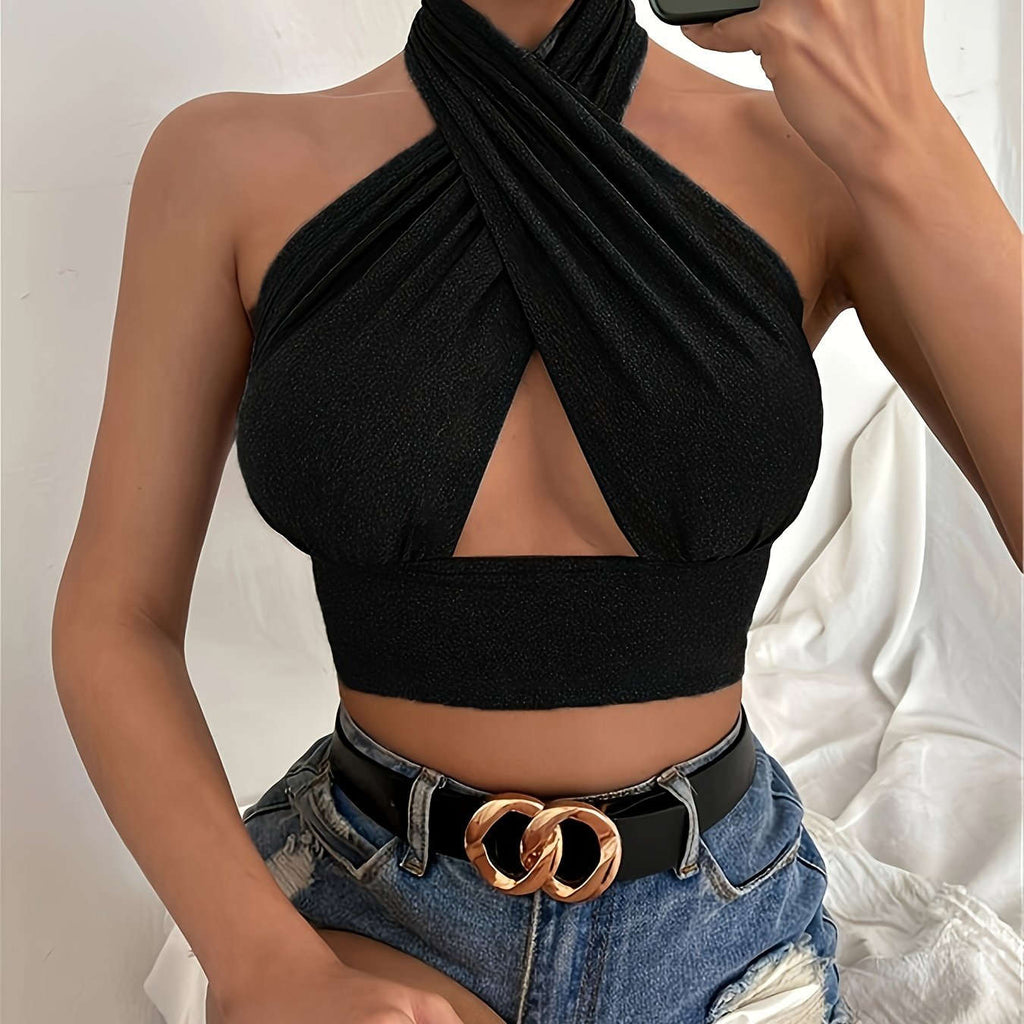 Women's Sleeveless Cross Halter Top - Perfect for Summer Style   OAXG 