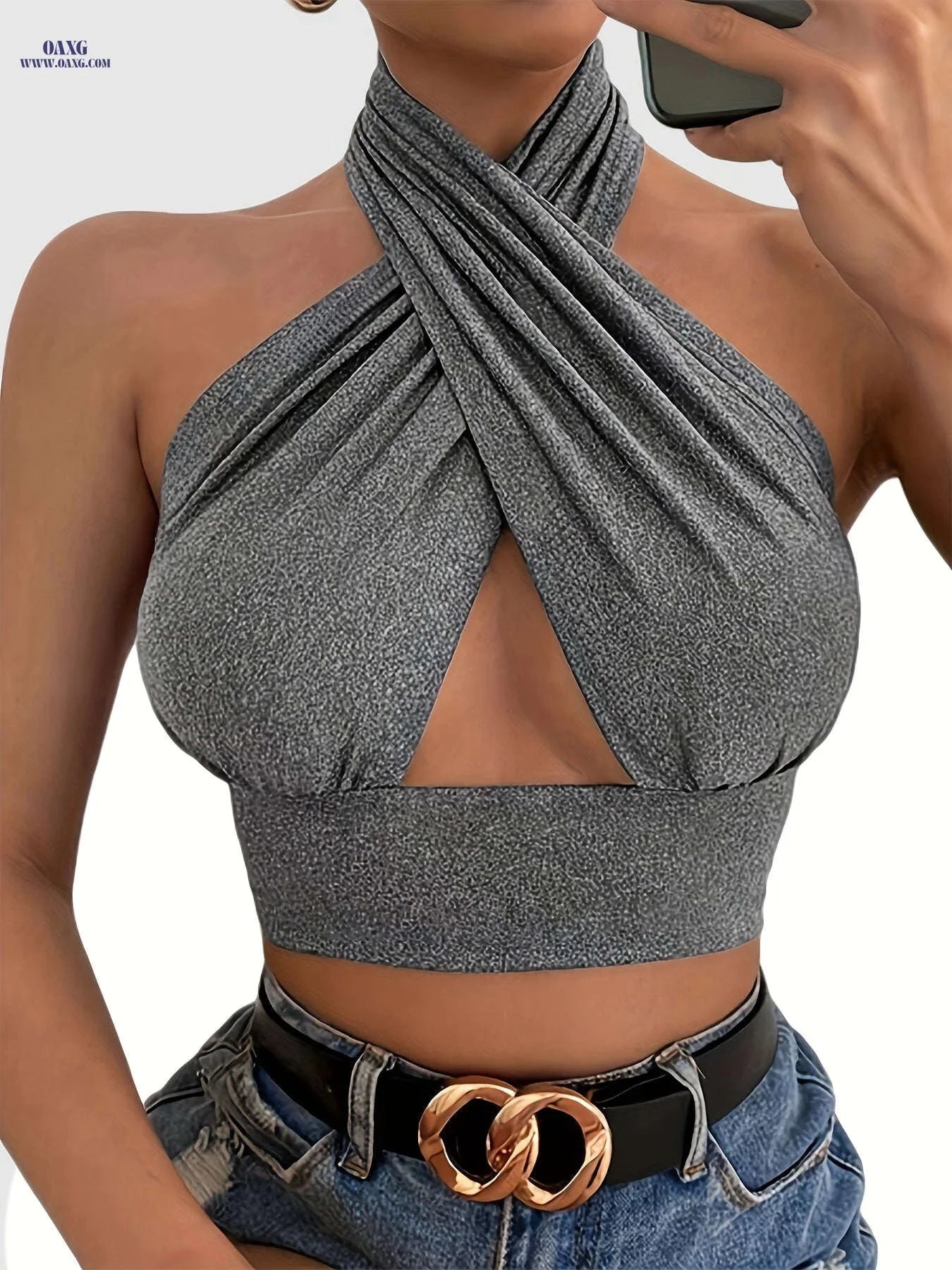 Women's Sleeveless Cross Halter Top - Perfect for Summer Style   OAXG 