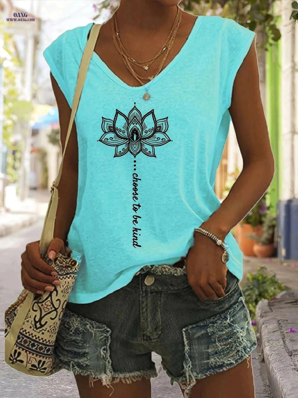 Women's Sleeveless Geometric Print Tank Top - Casual Summer Style   OAXG Orange / S