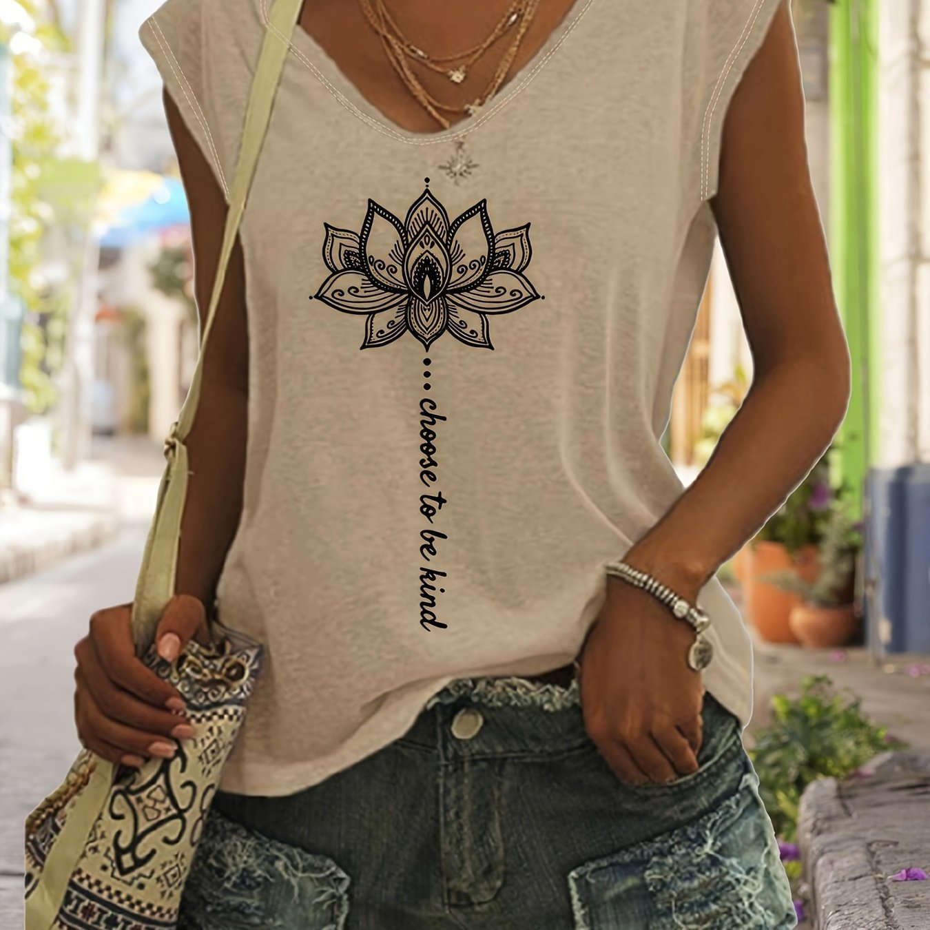 Women's Sleeveless Geometric Print Tank Top - Casual Summer Style   OAXG Orange / S