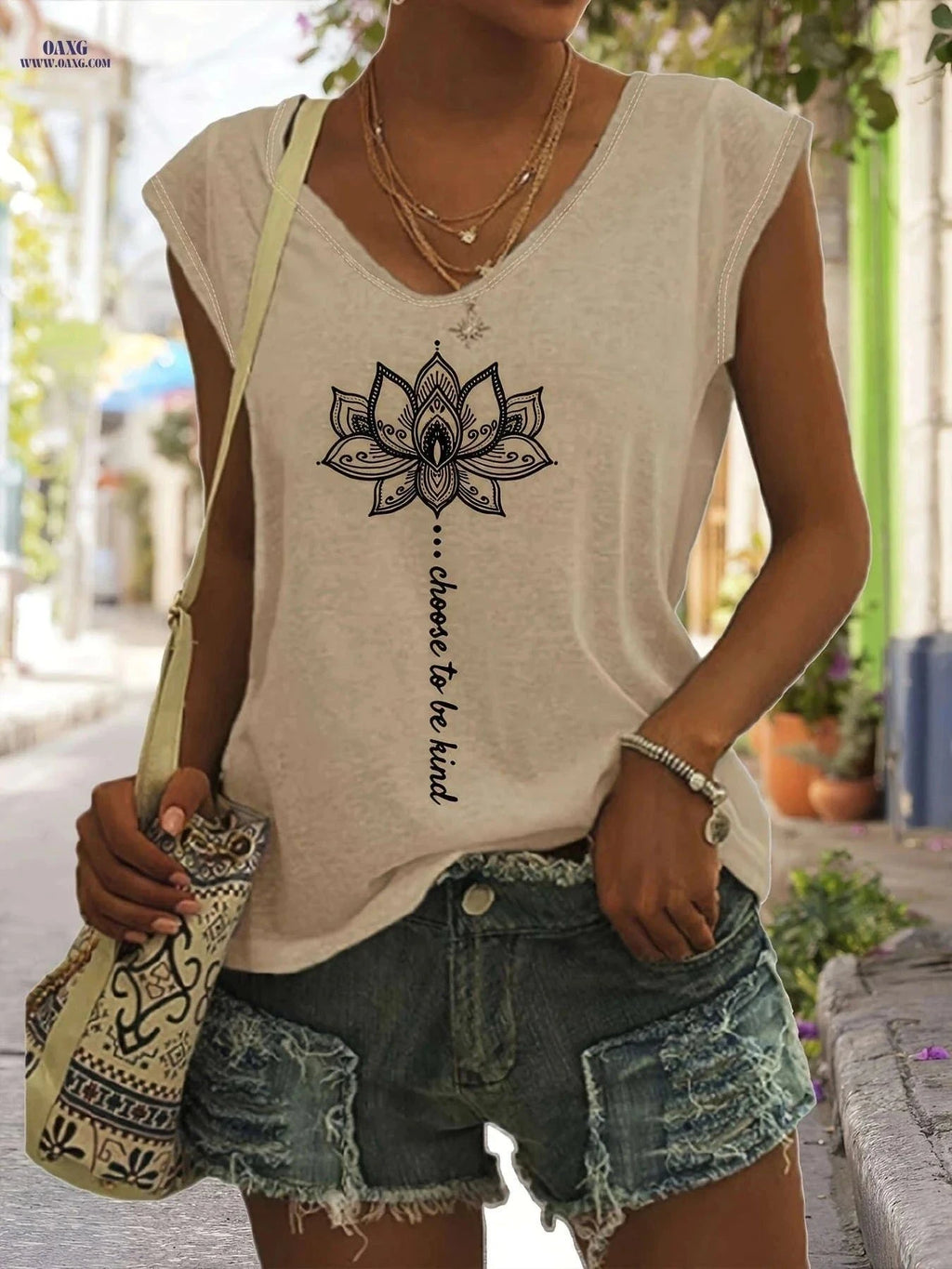 Women's Sleeveless Geometric Print Tank Top - Casual Summer Style   OAXG Orange / S