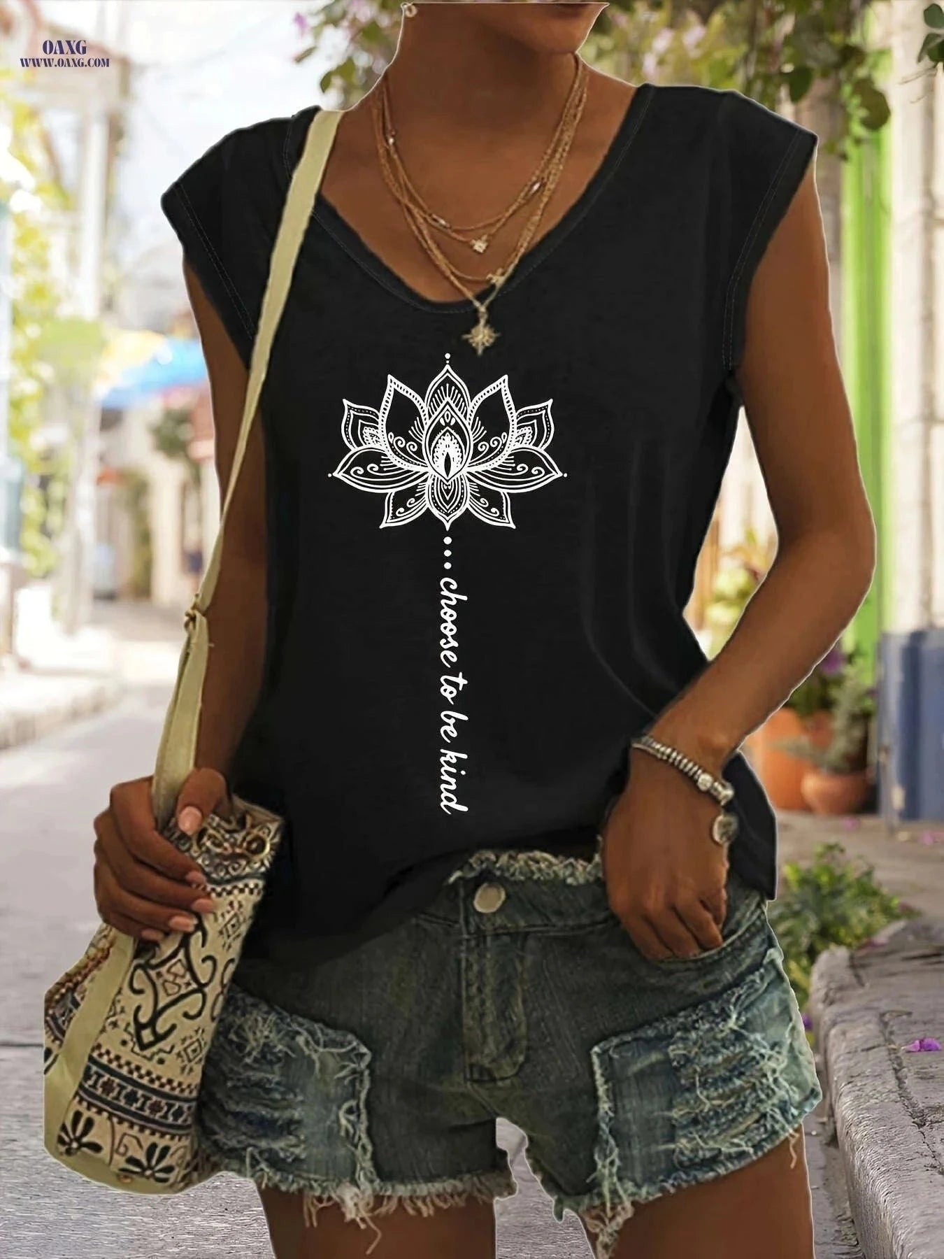 Women's Sleeveless Geometric Print Tank Top - Casual Summer Style   OAXG Orange / S