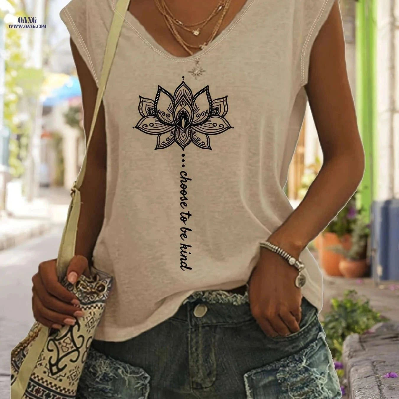 Women's Sleeveless Geometric Print Tank Top - Casual Summer Style   OAXG Orange / S