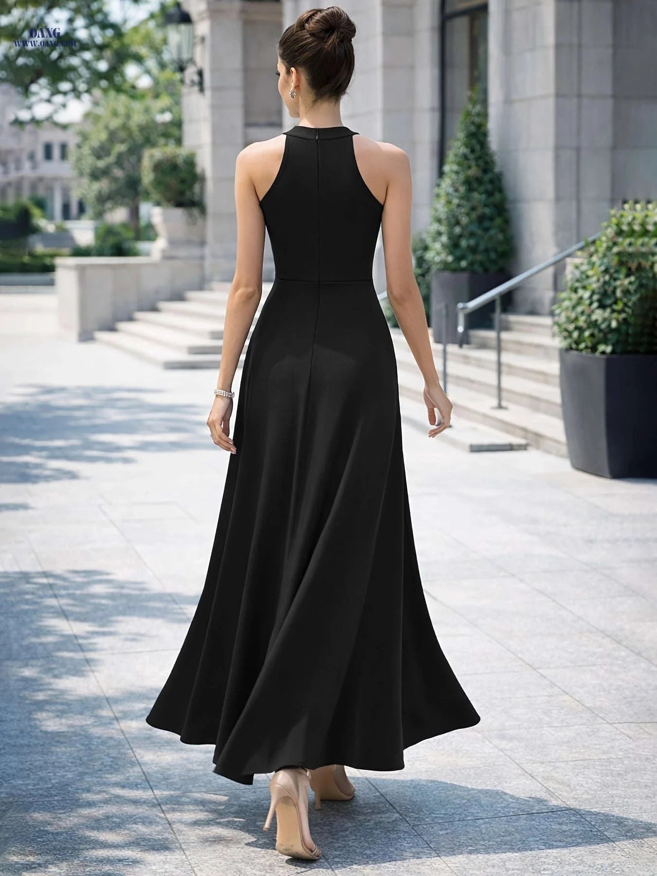 Women's Sleeveless High Neck Long Dress - A-Line Party Gown   OAXG 