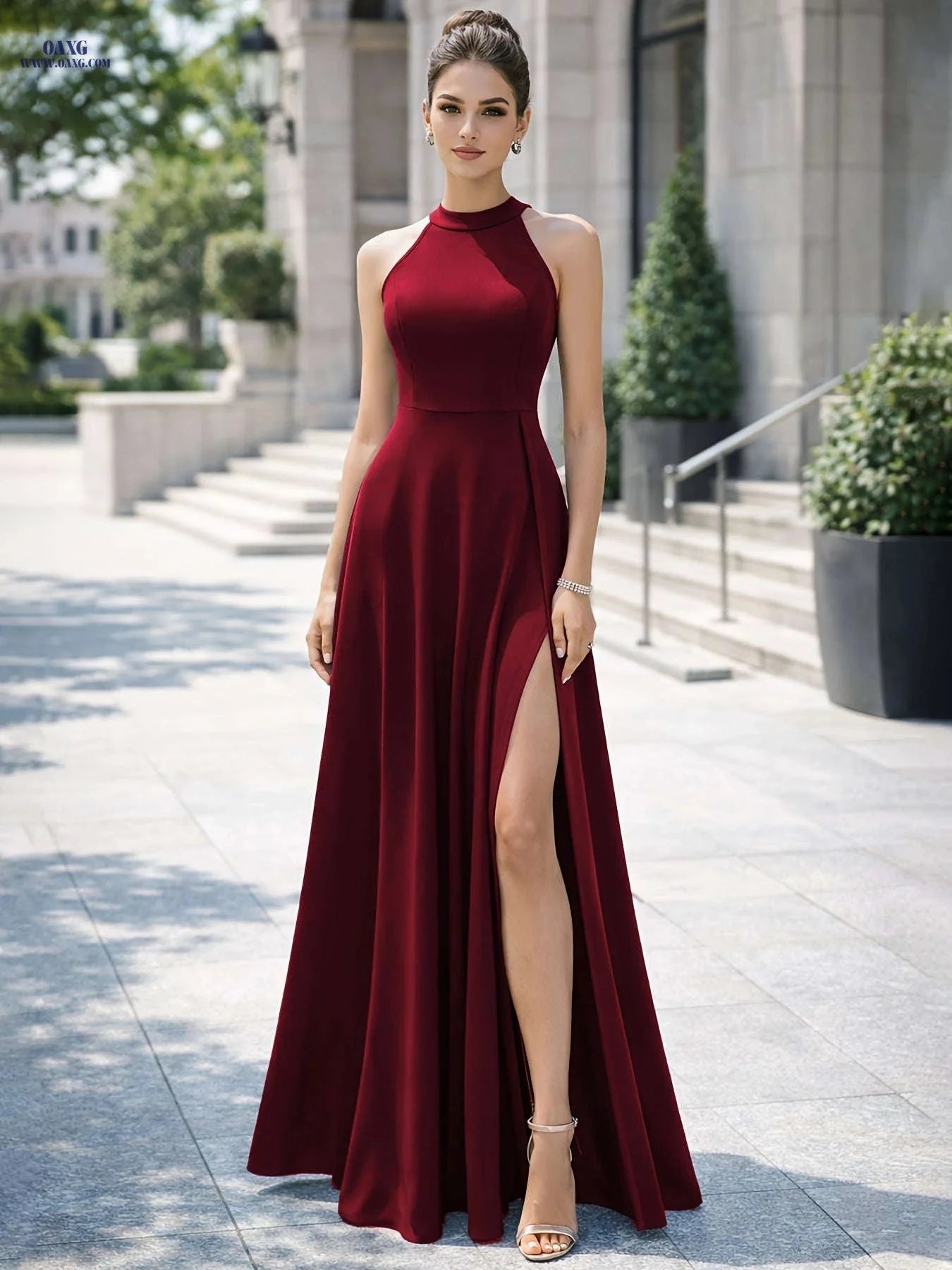 Women's Sleeveless High Neck Long Dress - A-Line Party Gown   OAXG Black / S