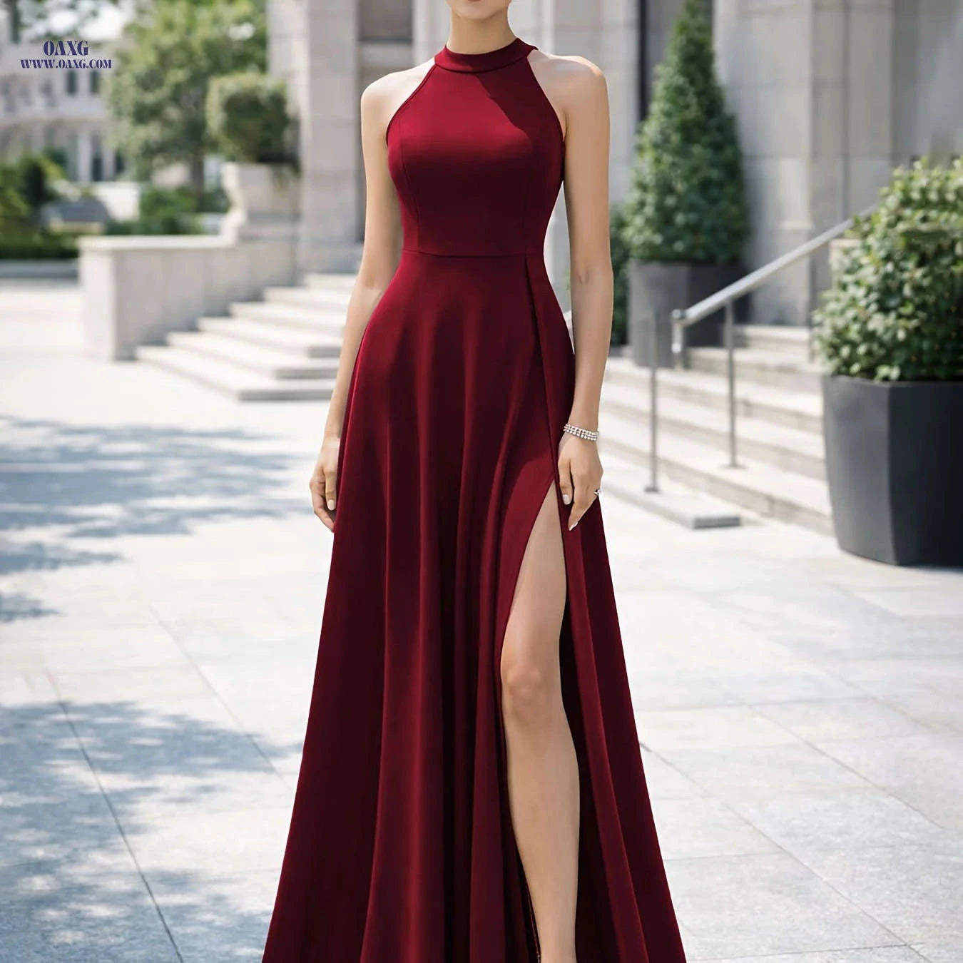 Women's Sleeveless High Neck Long Dress - A-Line Party Gown   OAXG Black / S