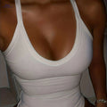 Women's Sleeveless Low-Cut Bodysuit Top - Elegant Solid Color Style   OAXG 