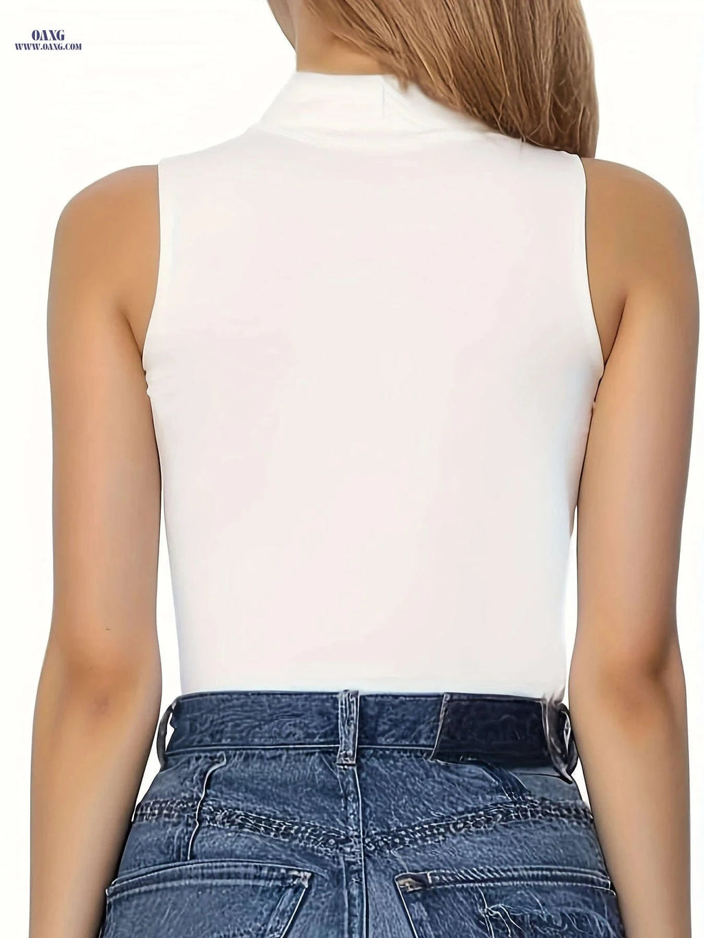 Women's Sleeveless Slim-Fit Bodysuit - High Neck Casual Style   OAXG 