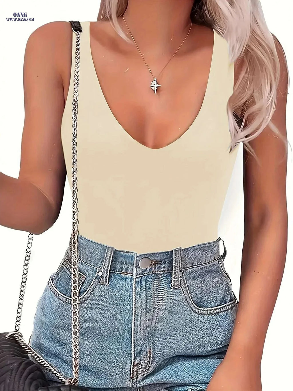Women's Sleeveless V-Neck Tank Top - Soft Stretchy Comfort Fit   OAXG 