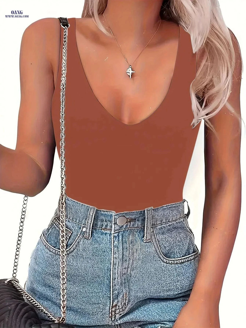 Women's Sleeveless V-Neck Tank Top - Soft Stretchy Comfort Fit   OAXG 
