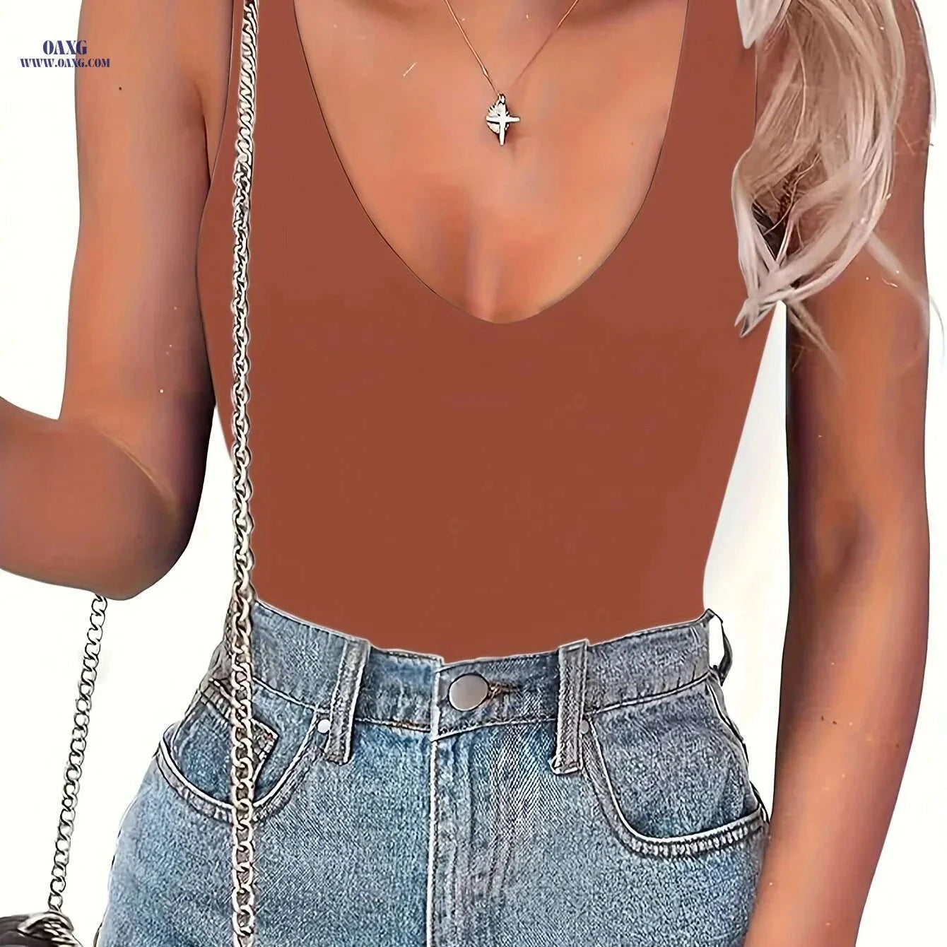 Women's Sleeveless V-Neck Tank Top - Soft Stretchy Comfort Fit   OAXG White / S