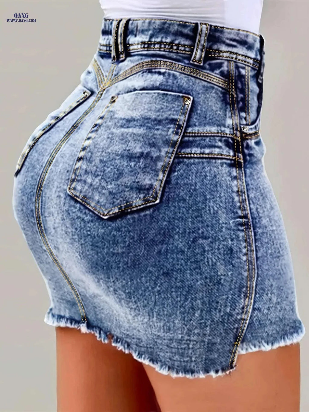 Women's Slim-Fit Bodycon Denim Skirt - Summer Casual with Frayed Hem   OAXG 