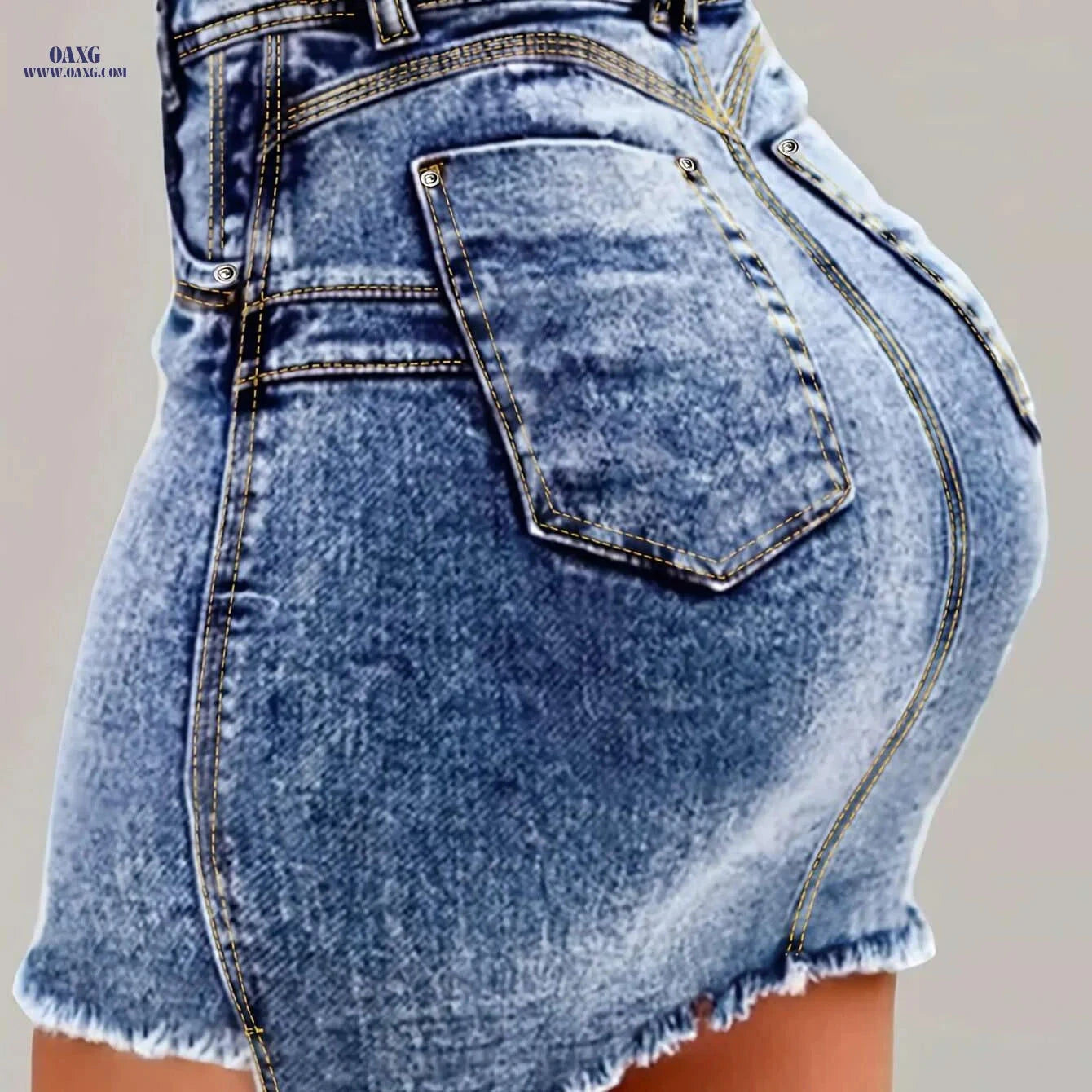 Women's Slim-Fit Bodycon Denim Skirt - Summer Casual with Frayed Hem   OAXG 