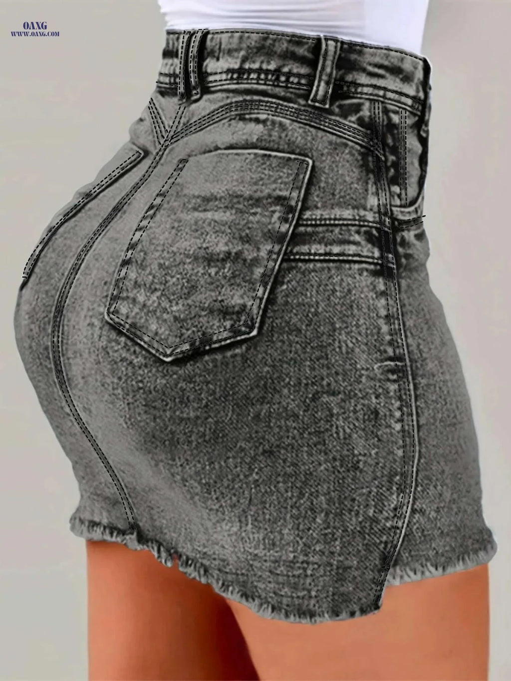 Women's Slim-Fit Bodycon Denim Skirt - Summer Casual with Frayed Hem   OAXG Light Blue / S