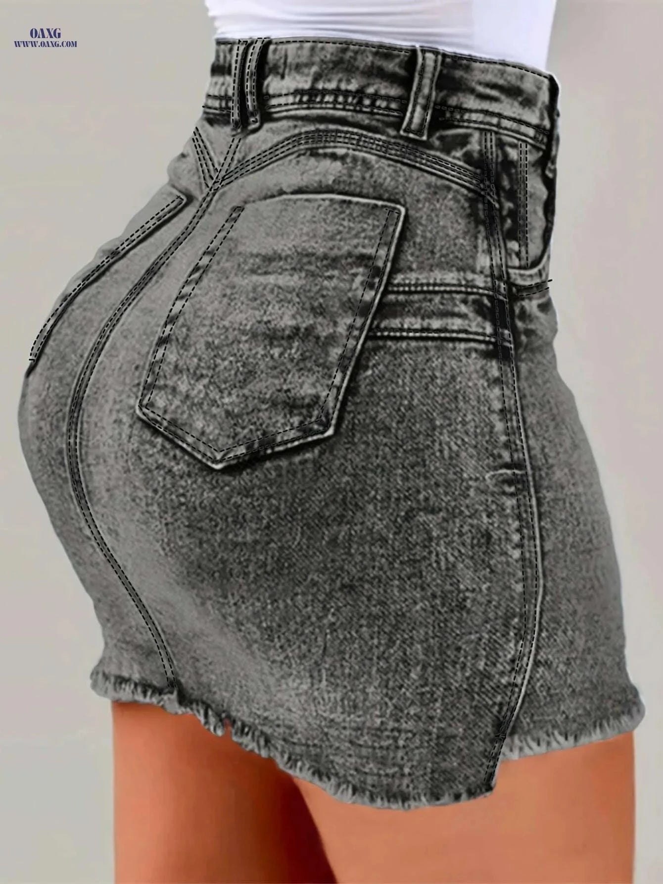 Women's Slim-Fit Bodycon Denim Skirt - Summer Casual with Frayed Hem   OAXG Light Blue / S