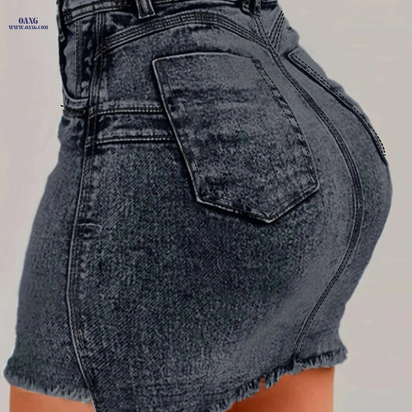 Women's Slim-Fit Bodycon Denim Skirt - Summer Casual with Frayed Hem   OAXG Light Blue / S