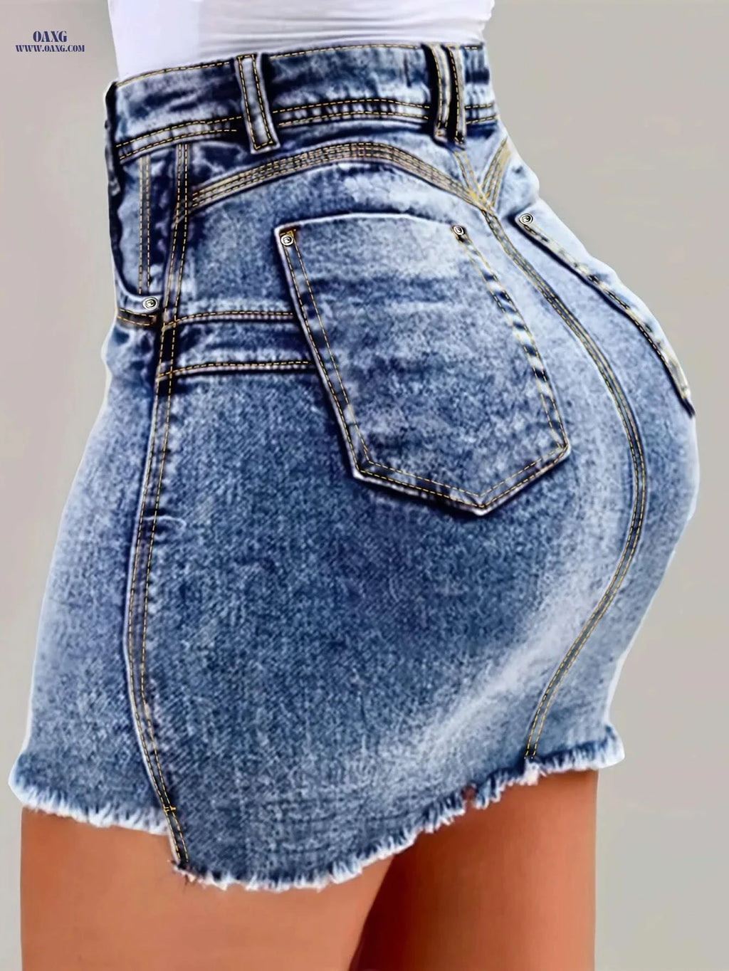 Women's Slim-Fit Bodycon Denim Skirt - Summer Casual with Frayed Hem   OAXG Light Blue / S