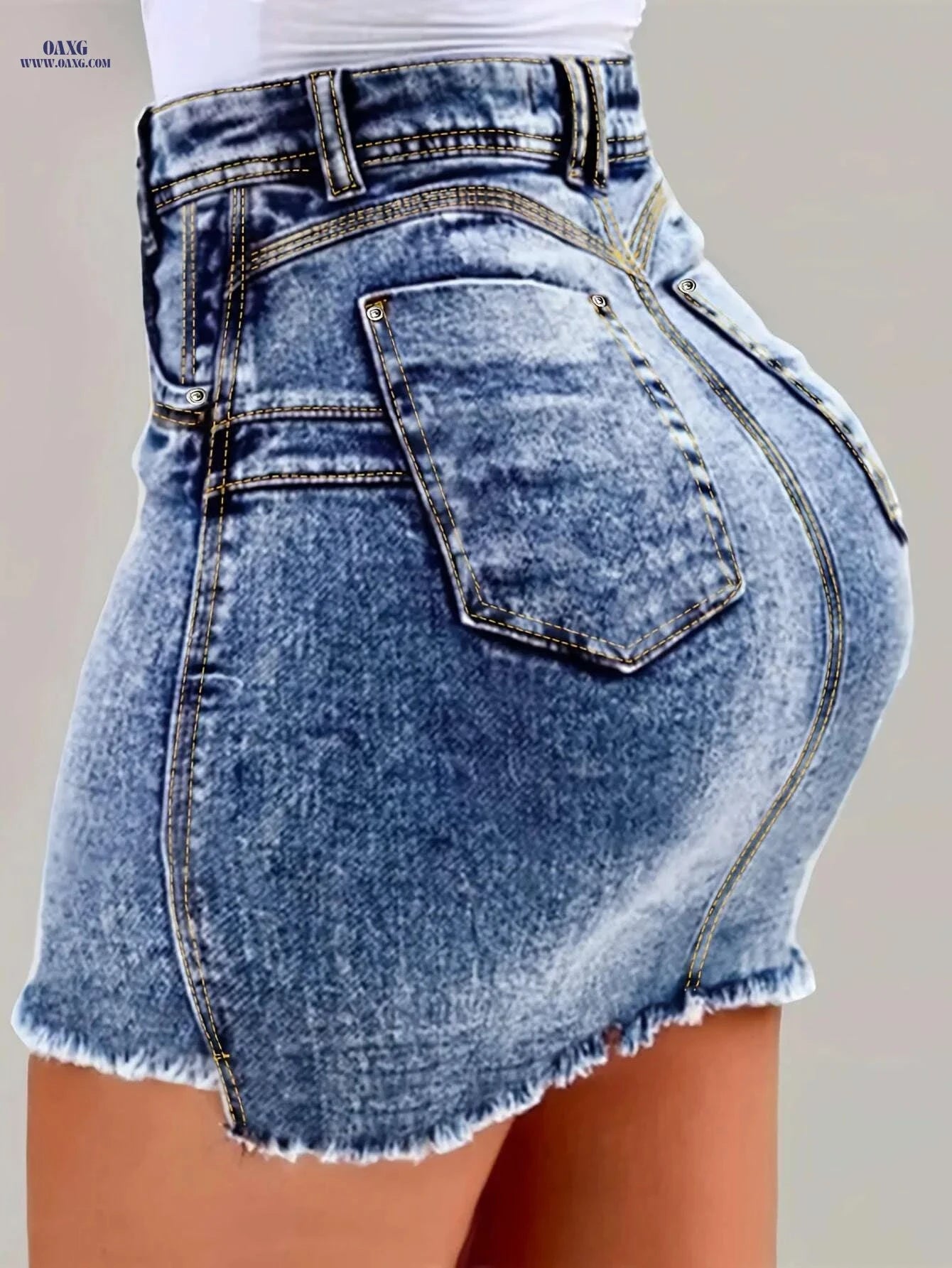 Women's Slim-Fit Bodycon Denim Skirt - Summer Casual with Frayed Hem   OAXG Light Blue / S