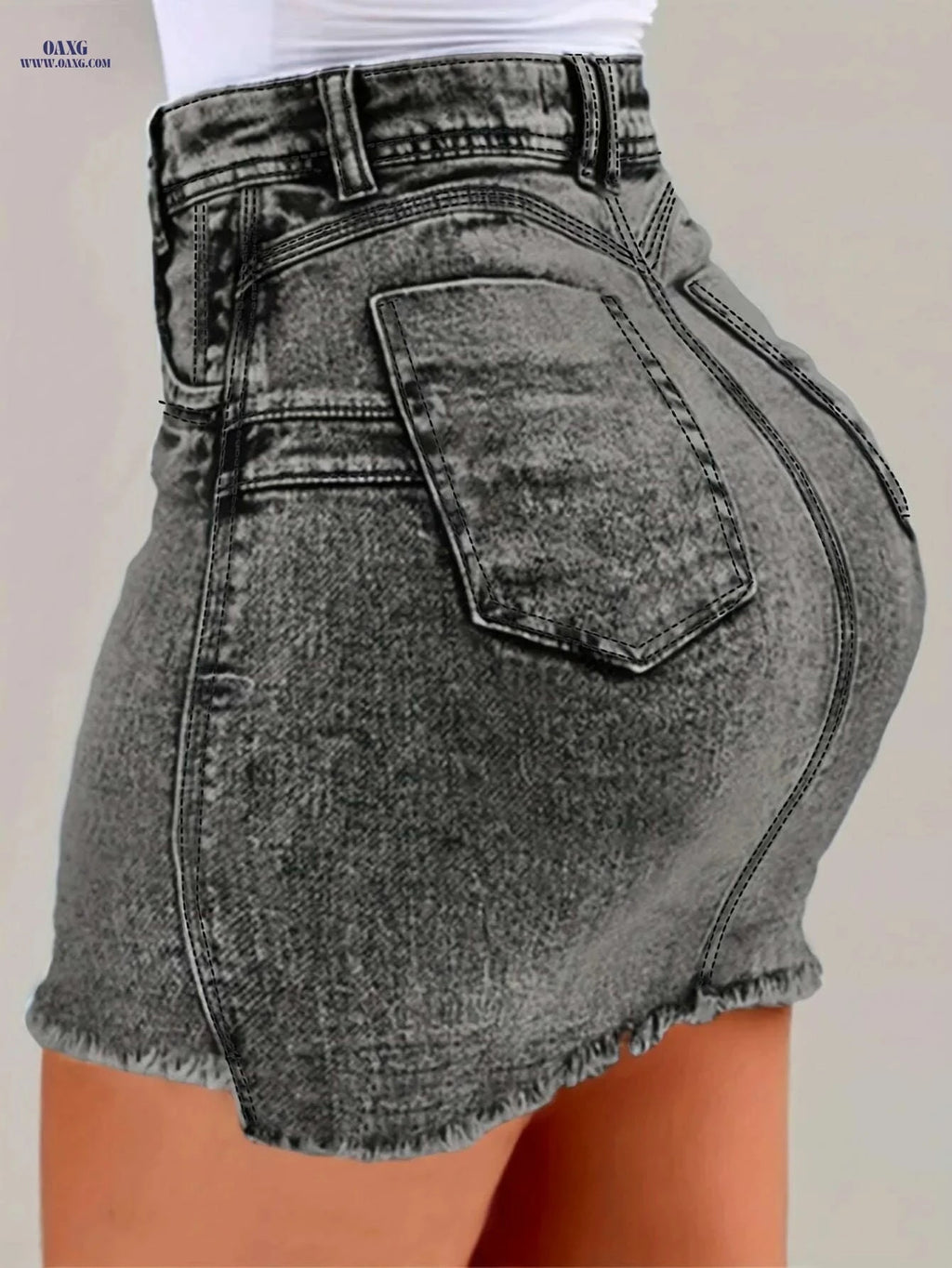 Women's Slim-Fit Bodycon Denim Skirt - Summer Casual with Frayed Hem   OAXG Light Blue / S