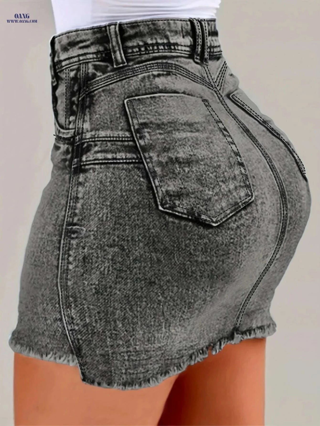 Women's Slim-Fit Bodycon Denim Skirt - Summer Casual with Frayed Hem   OAXG Light Blue / S