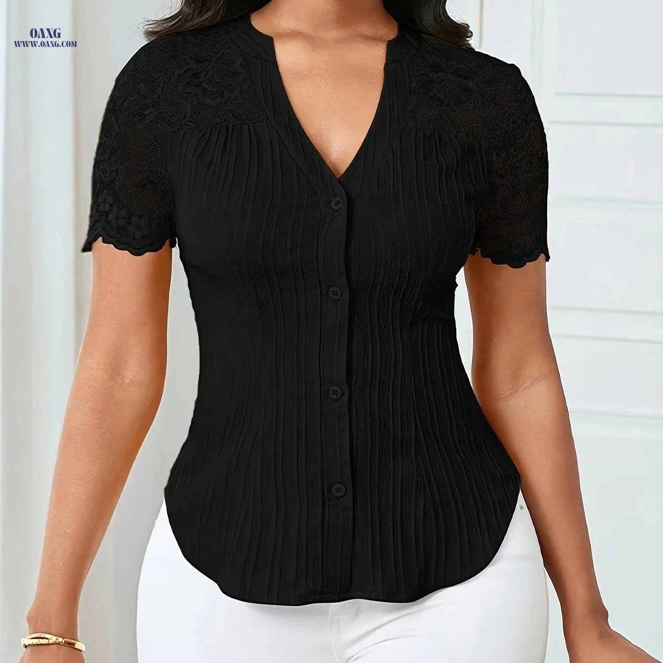 Women's Slim-Fit Hollow-Out Design Shirt Top - Elegant Summer Style   OAXG Peach / XS