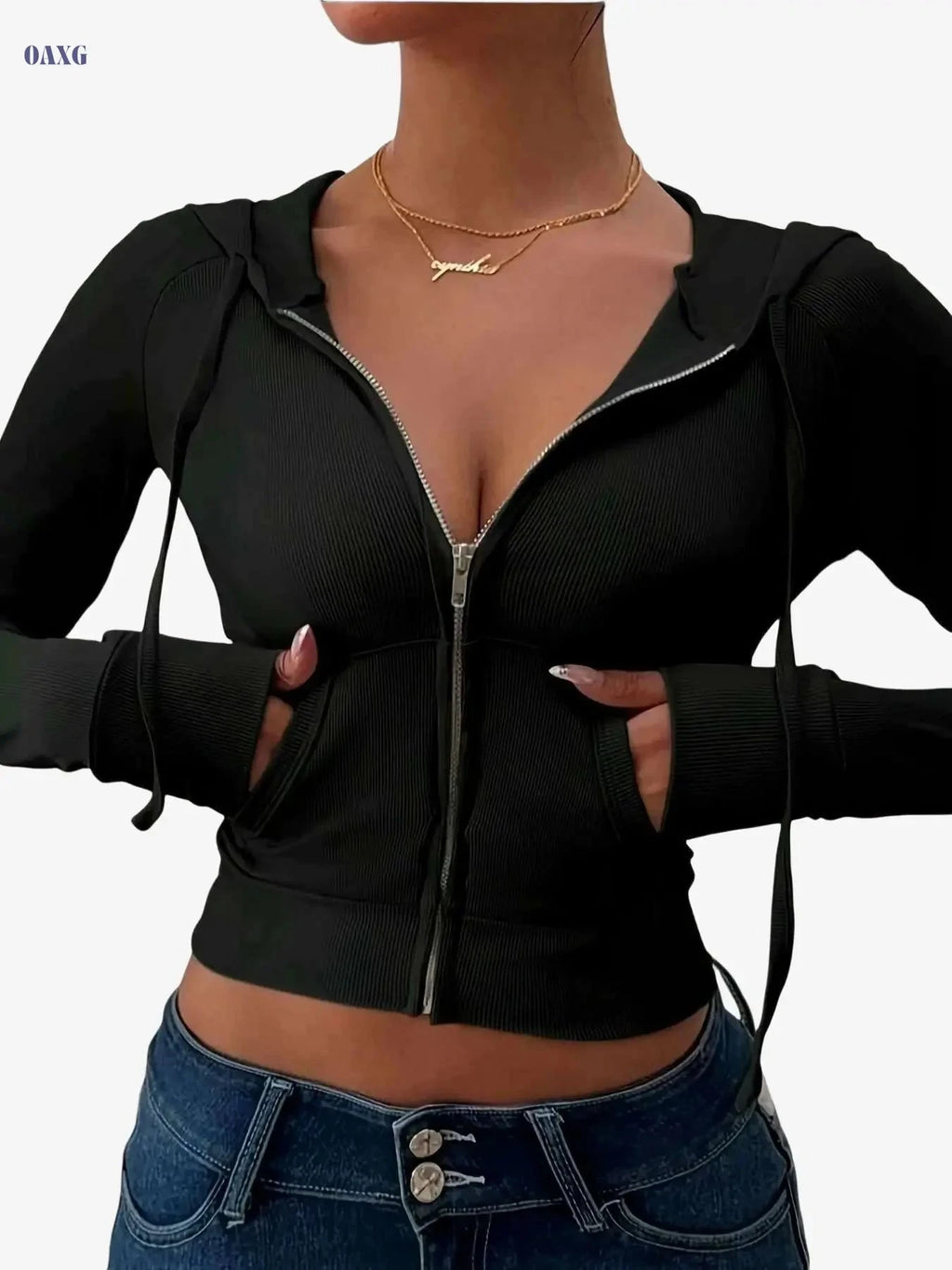 Women's Slim Fit Hooded Jacket - Stretchy Zip-Up Athletic Coat   OAXG 