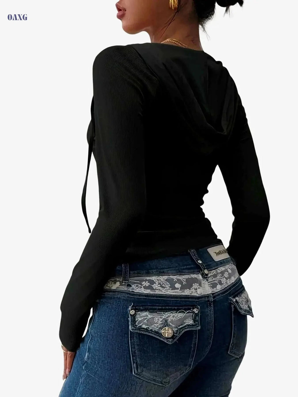 Women's Slim Fit Hooded Jacket - Stretchy Zip-Up Athletic Coat   OAXG Black / S