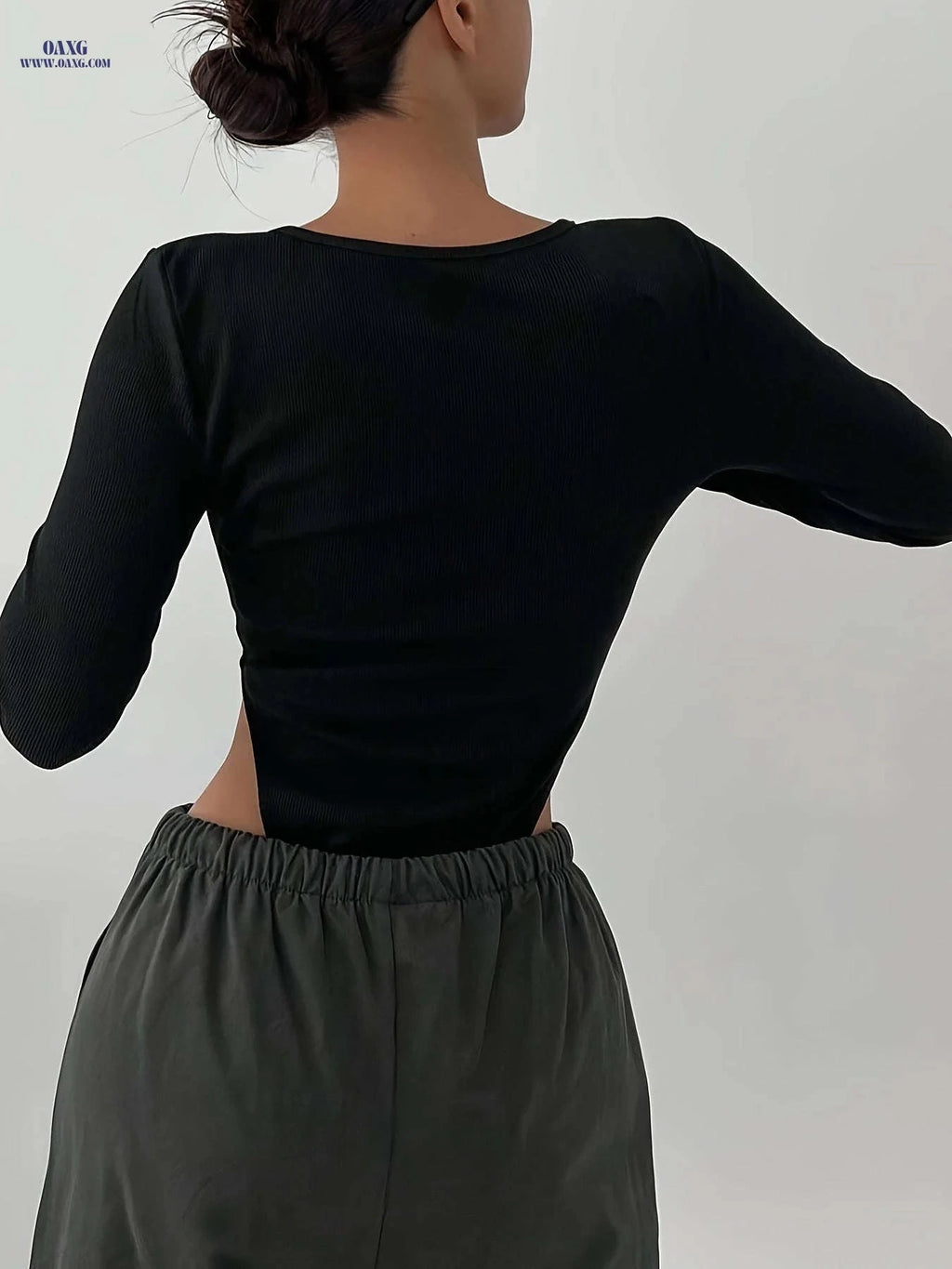 Women's Slim Fit Long Sleeve Bodysuit - Soft & Stretchy Crew Neck   OAXG Black / S