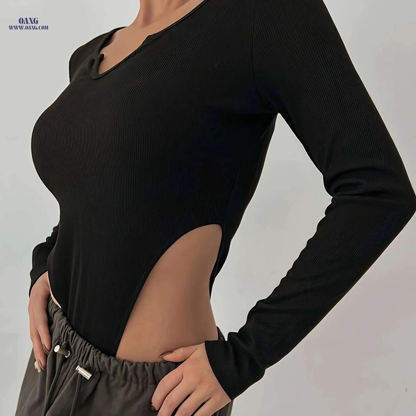 Women's Slim Fit Long Sleeve Bodysuit - Soft & Stretchy Crew Neck   OAXG Black / S